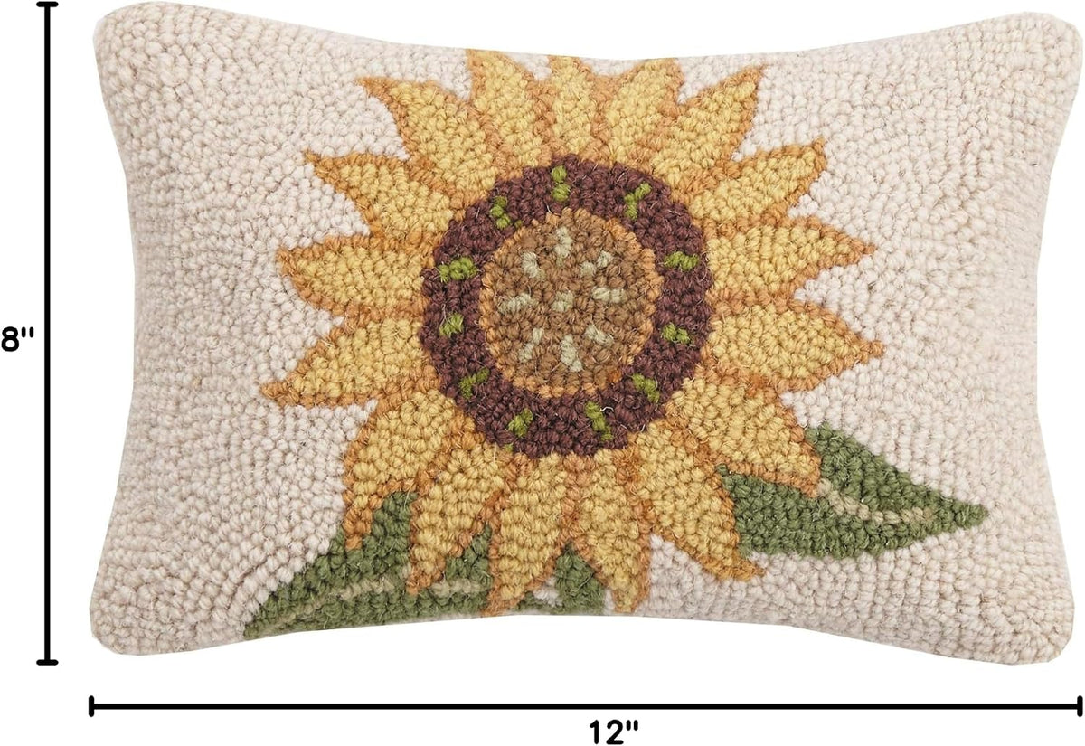 Peking Handicraft Autumn Festive Sunflower Hooked Wool Pillow – 8” x 12”