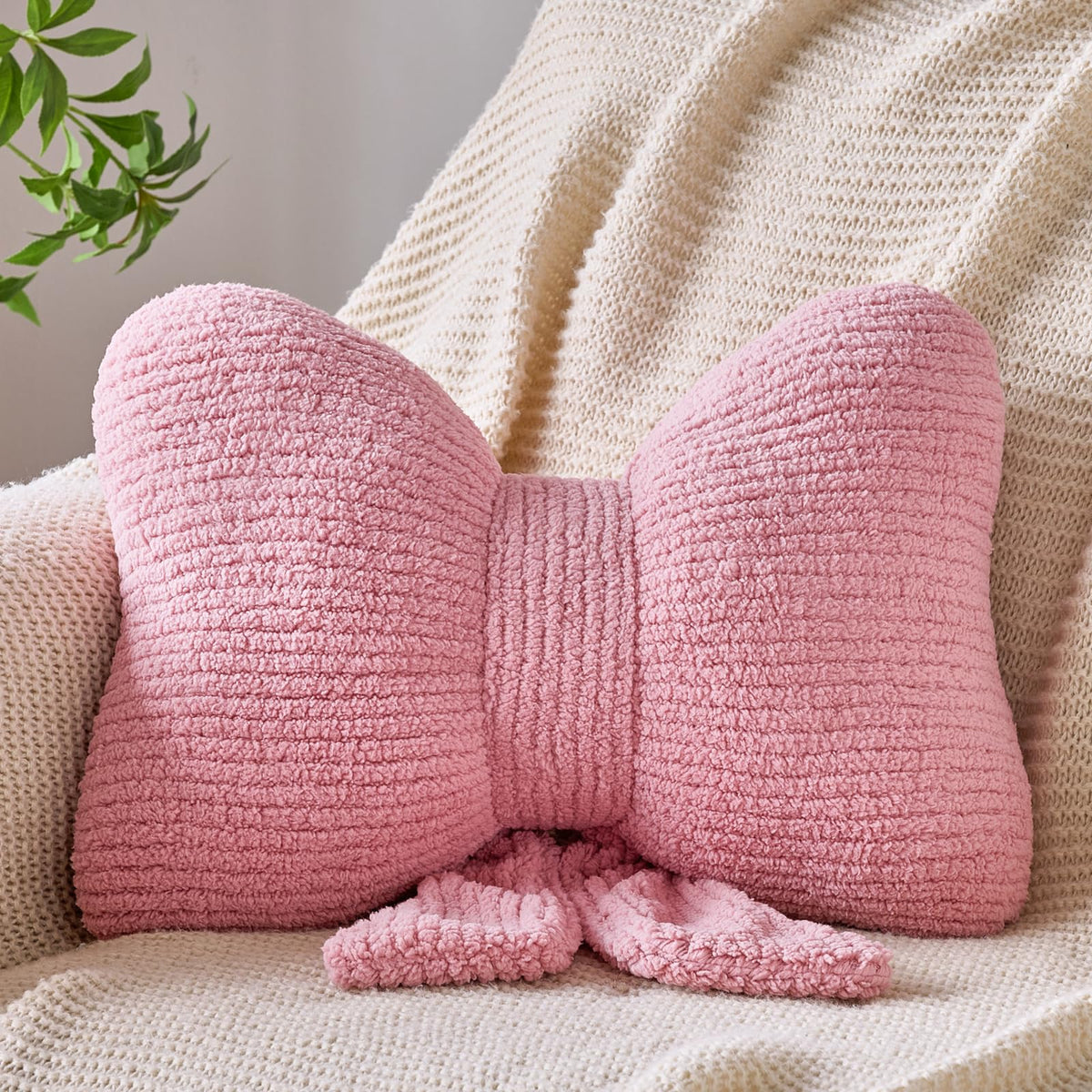 Bow Pillow, Decorative Throw Pillows with Soft Plush, Bow Throw Pillow for Couch Bed, Home Decor Bow Shaped Pillow for Bedroom Living Room (White, 12 Inches)