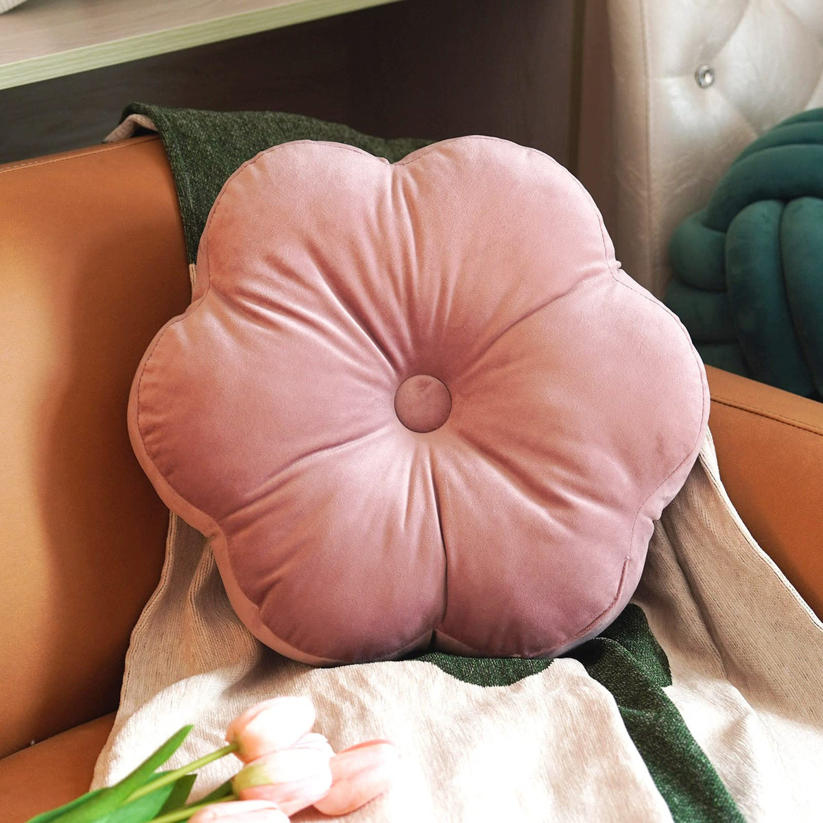 ARTMAGIC Flower Shaped Throw Pillow Velvet Cute Decorative Throw Pillows