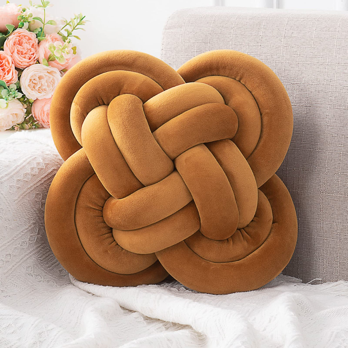 Knot Pillow, Decorative Throw Pillows with Soft Plush for Couch, 12" Knotted Pillows Black Dorm Room Decor Knot Pillow Ball Decorative Cushion for Bed Living Room
