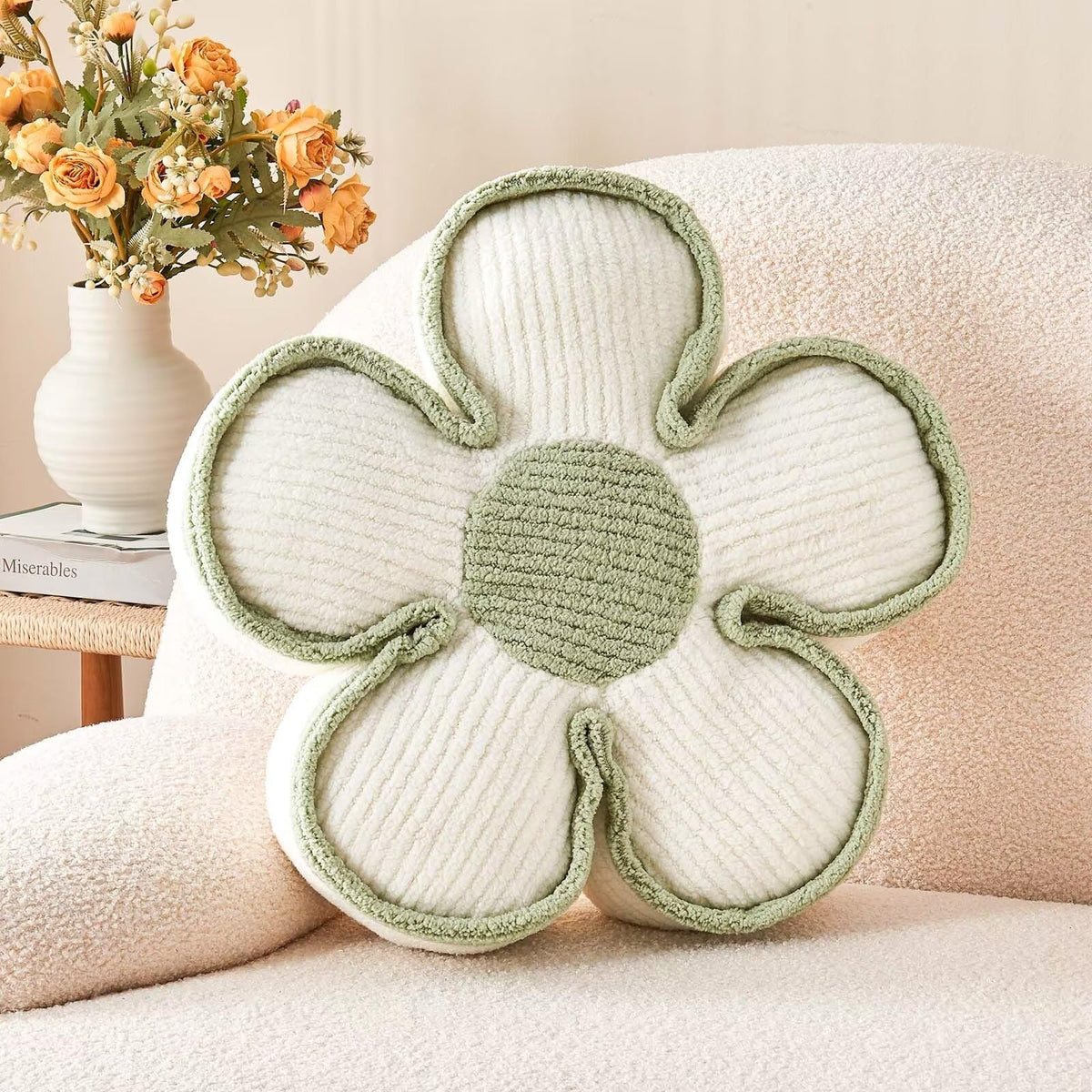 Kcvvcr Soft Flower Shaped Floor Cushion, Plush Decorative Throw Pillow, Cute Seating Cushion, Room Decor Pillow for Sofa Couch Bed (13.7 Inch, Black)