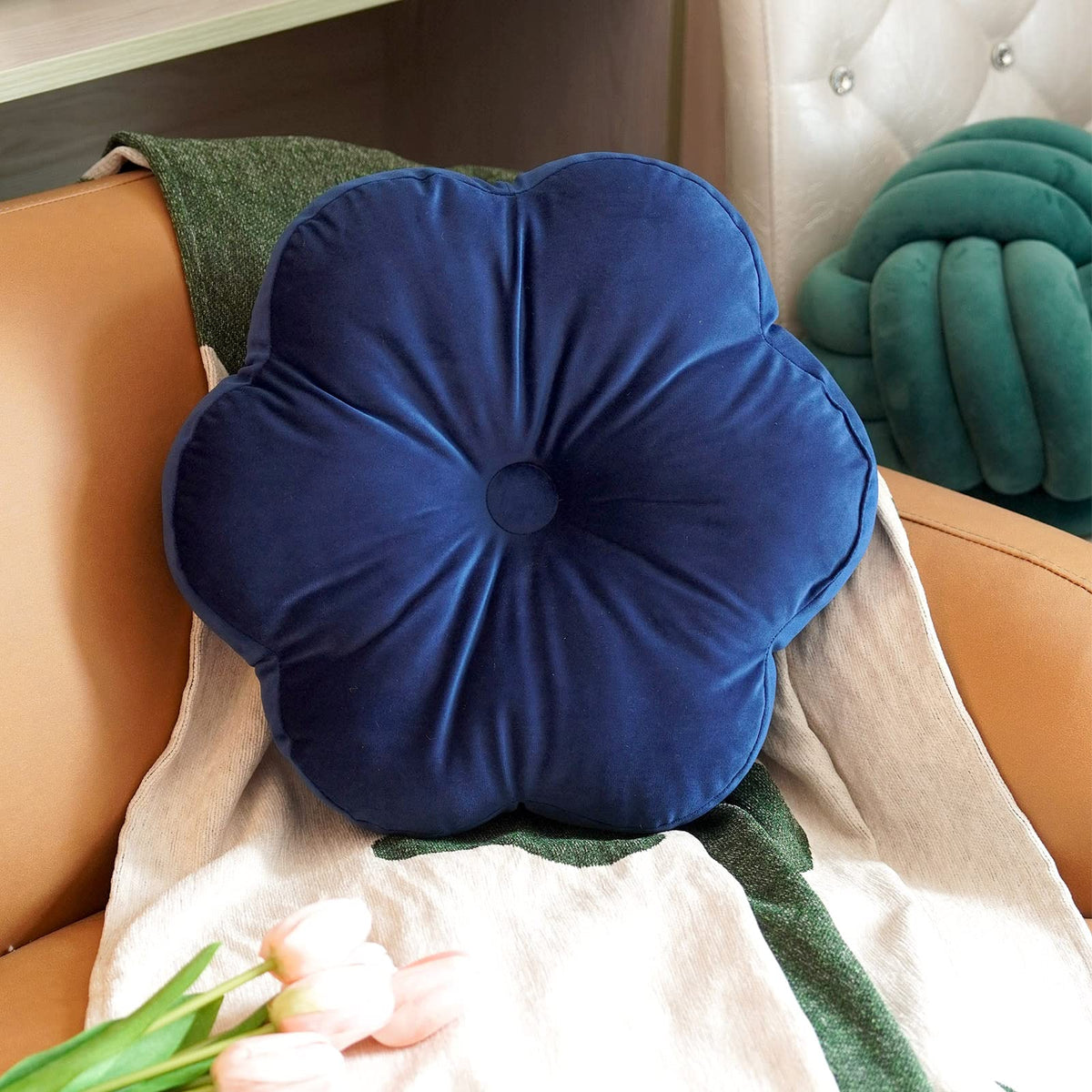 ARTMAGIC Flower Shaped Throw Pillow Velvet Cute Decorative Throw Pillows