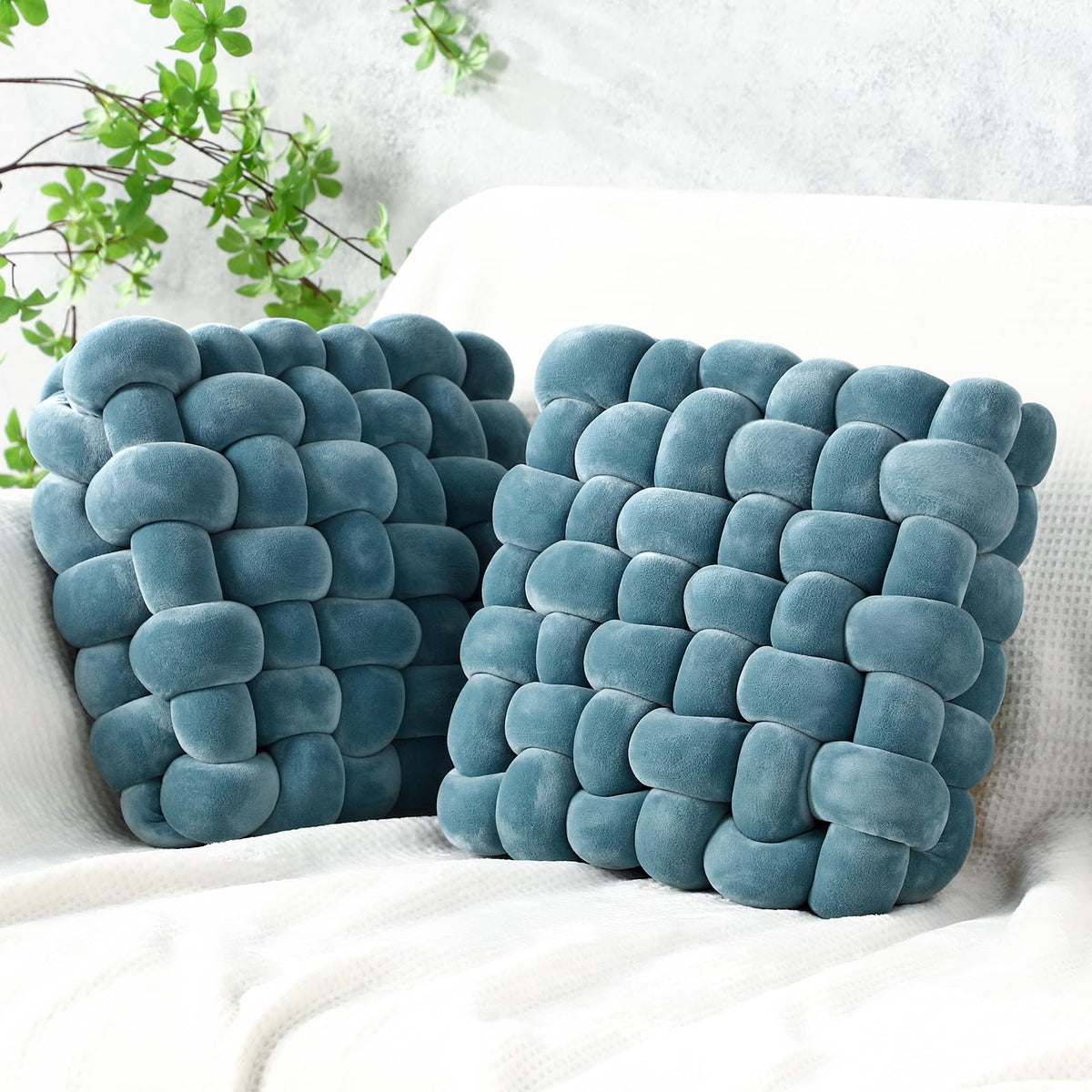 Wenqik 2 Pcs Knot Pillows Square Throw Pillow, Black, Crystal Velvet