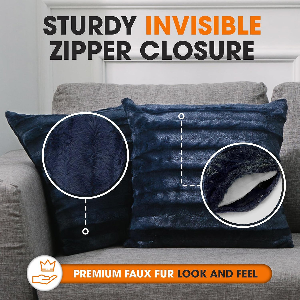 Cheer Collection Faux Fur Throw Pillows - Decorative Pillows for Couch, Bed Throw Pillows, Blue Accent Pillows for Bedroom or Living Room Aesthetic, Set of 2 Furry Throw Pillows, 20" x 20"