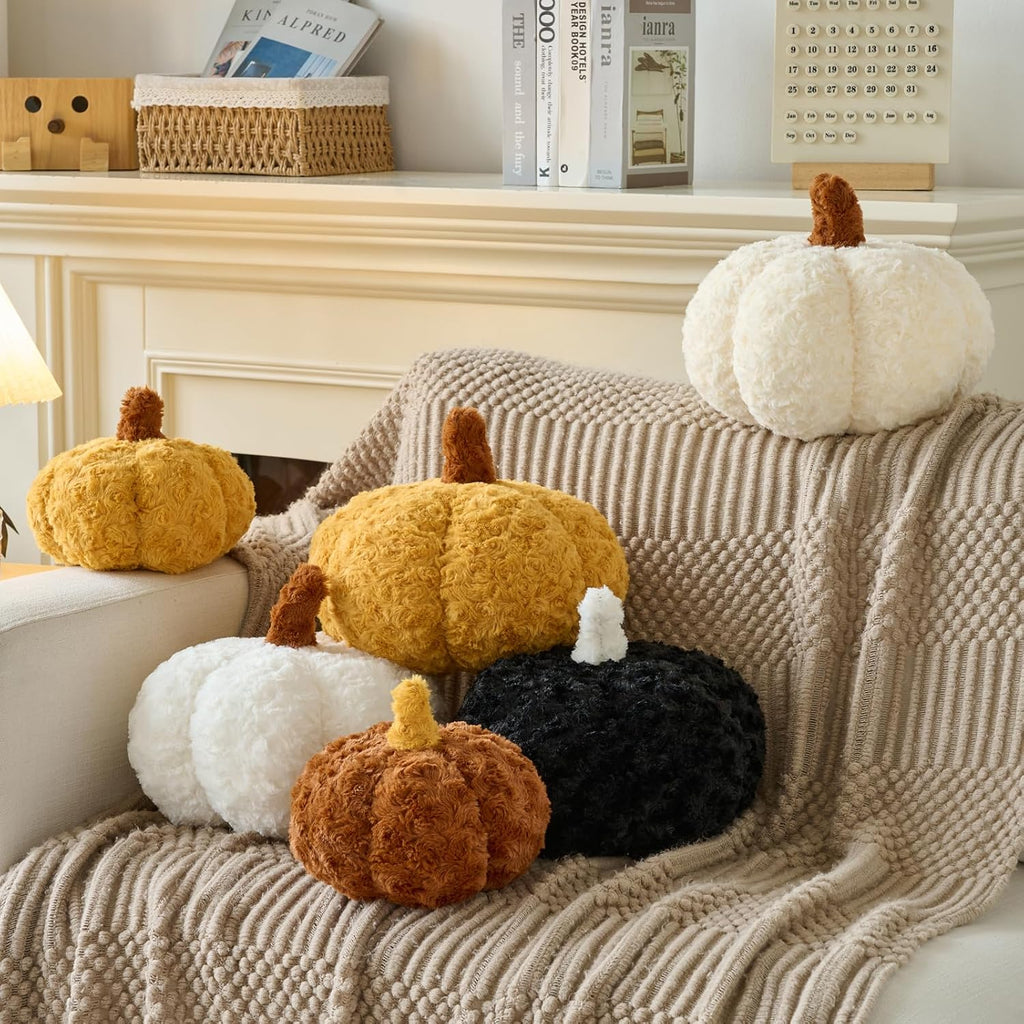 Pumpkin Pillow, Fall Decorative Pillows for Couch, Pumpkin Plush Throw Pillows for Bed (Beige, 8.6 Inches)