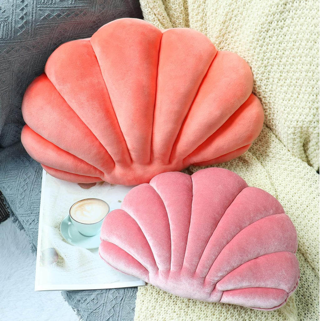 Yi-gog Seashell Pillow Sea Shaped Decorative Princess Throw Pillow 3D Velvet Soft Ocean Cute Throw Pillows for Bed Couch Chair Sofa Room 13.4 X 9.8 inch