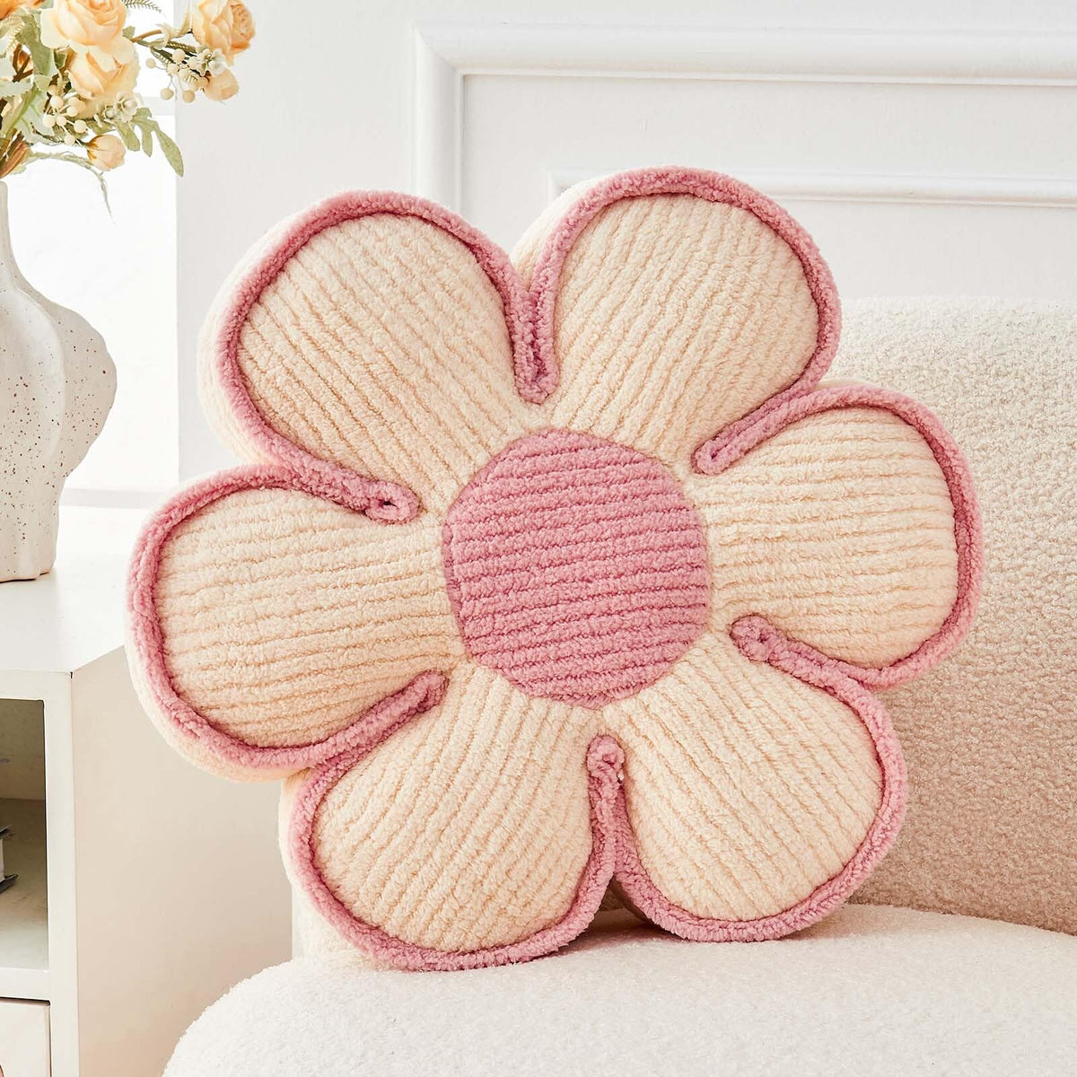 Kcvvcr Soft Flower Shaped Floor Cushion, Plush Decorative Throw Pillow, Cute Seating Cushion, Room Decor Pillow for Sofa Couch Bed (13.7 Inch, Black)