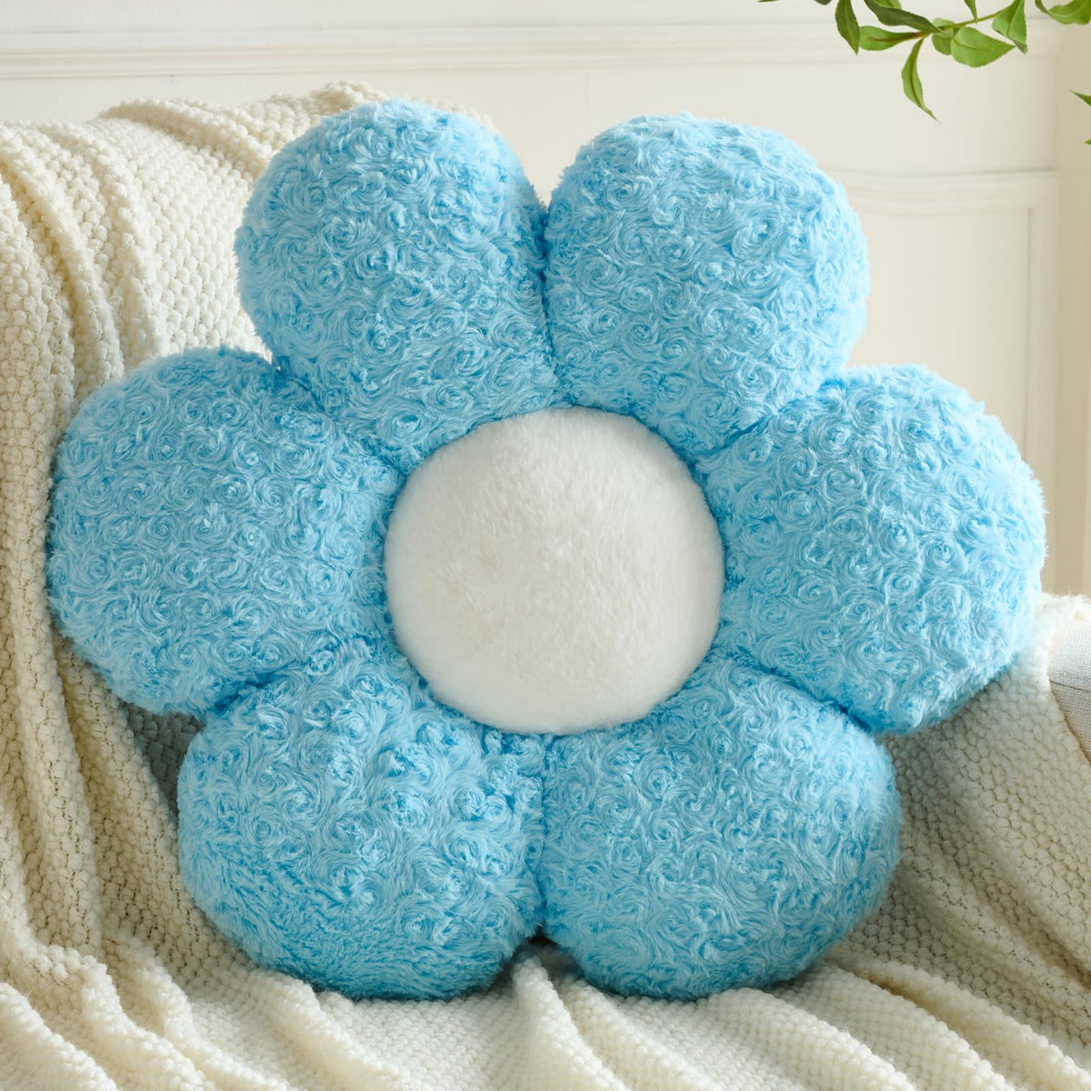 Flower Pillows, Decorative Throw Pillow with Soft Plush for Couch, Flower Shaped Pillow Home Decor Daisy Pillow for Bed (White, 14.9 Inches)