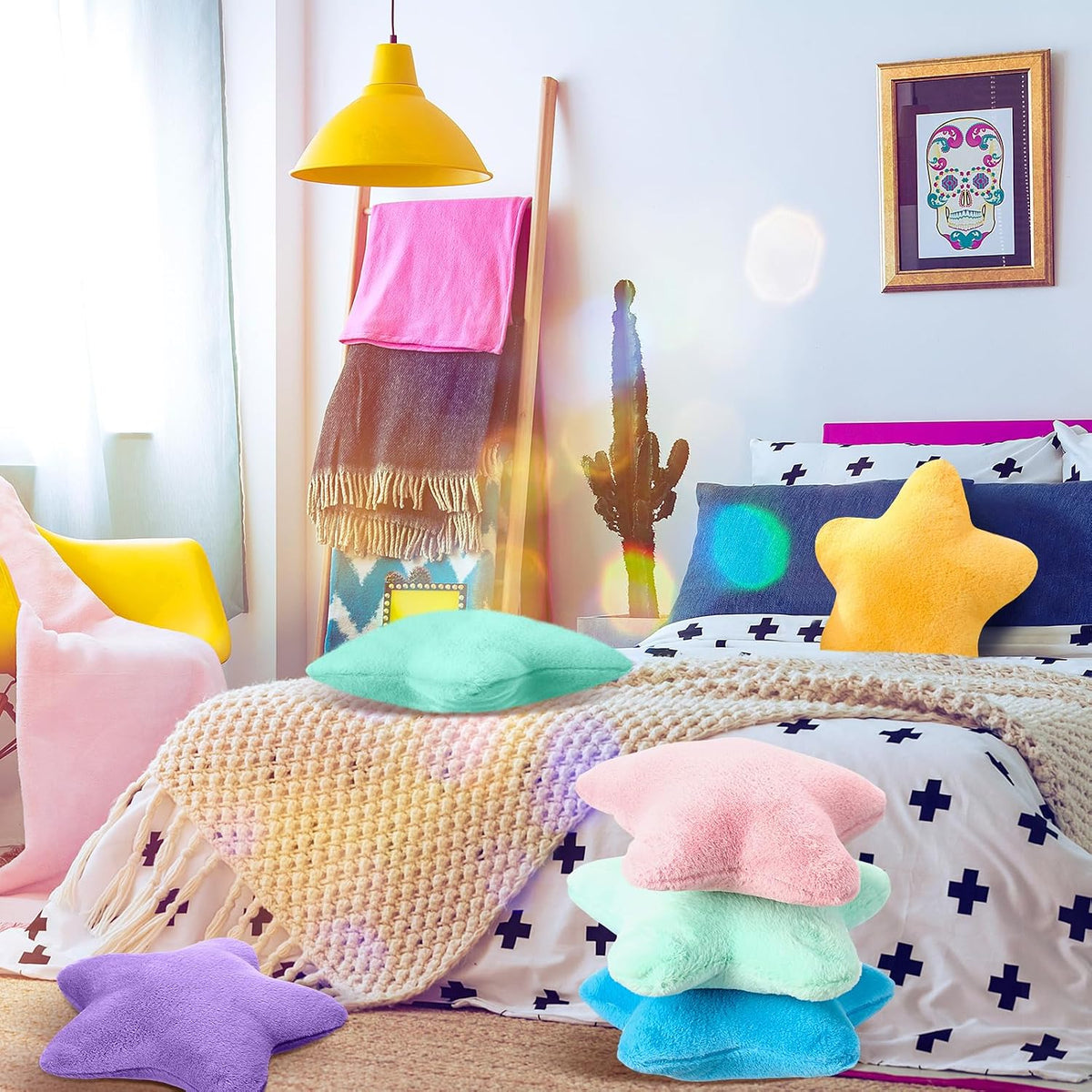 Beeveer 8 Pack Star Shaped Throw Pillow Plush Bulk Decorations, Cute