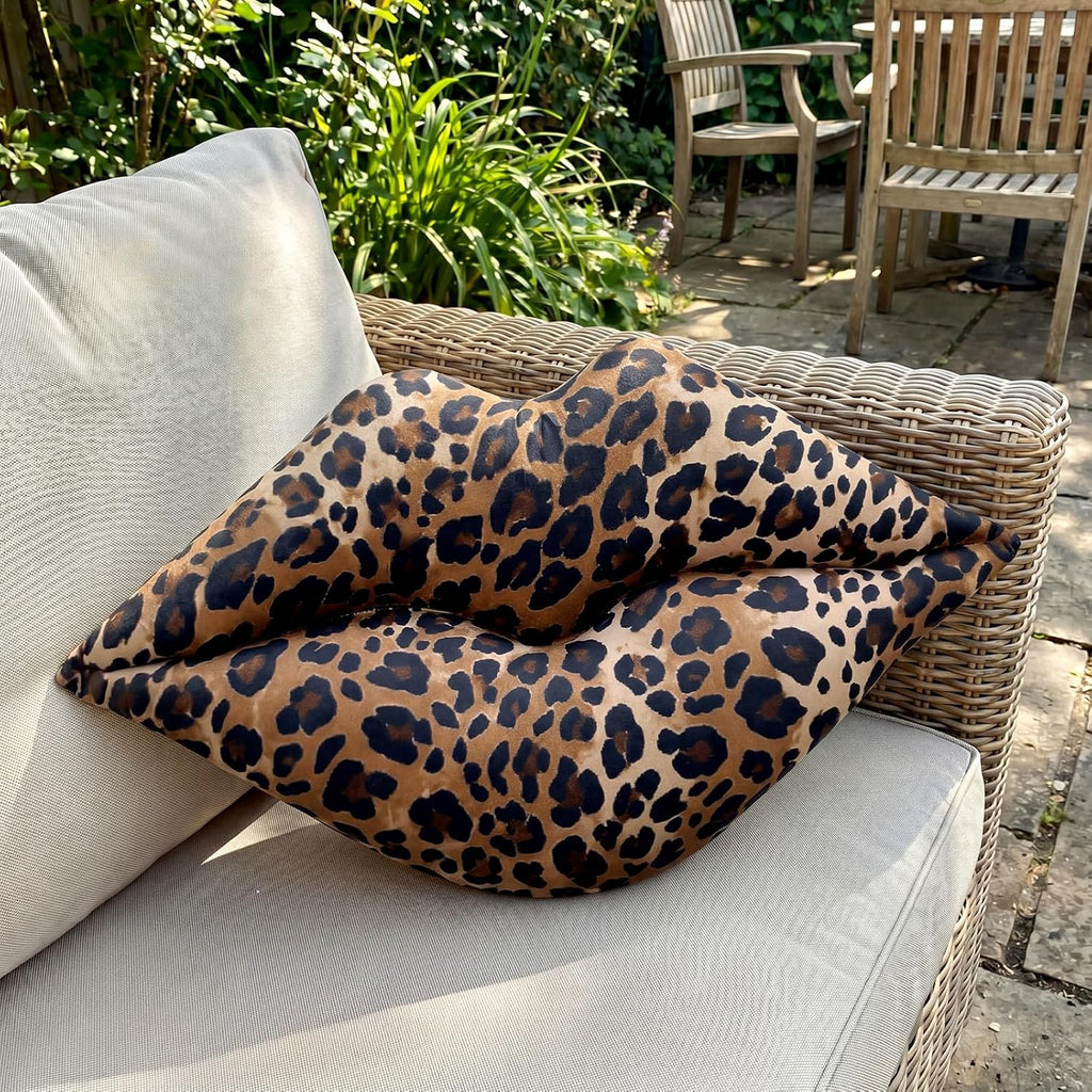 Novabright Cheetah Print Lips Throw Pillows Leopard Decor, Plush, Brown