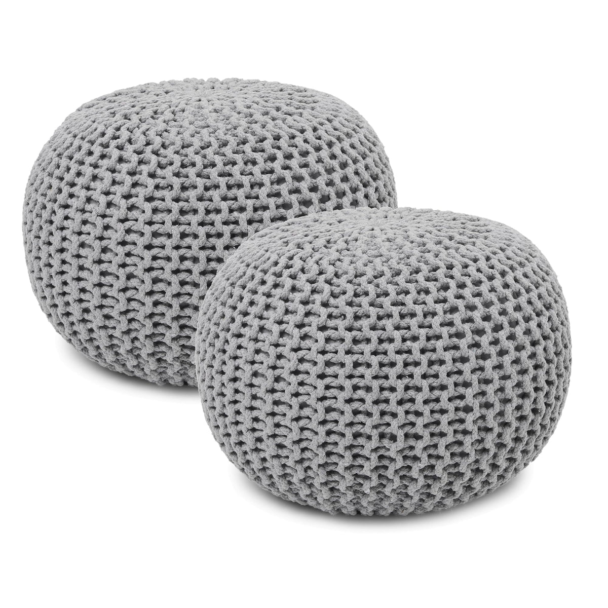 · REDEARTH · Round Pouf Ottoman - Hand Knitted Boho Poof - Mustard, Set of 2