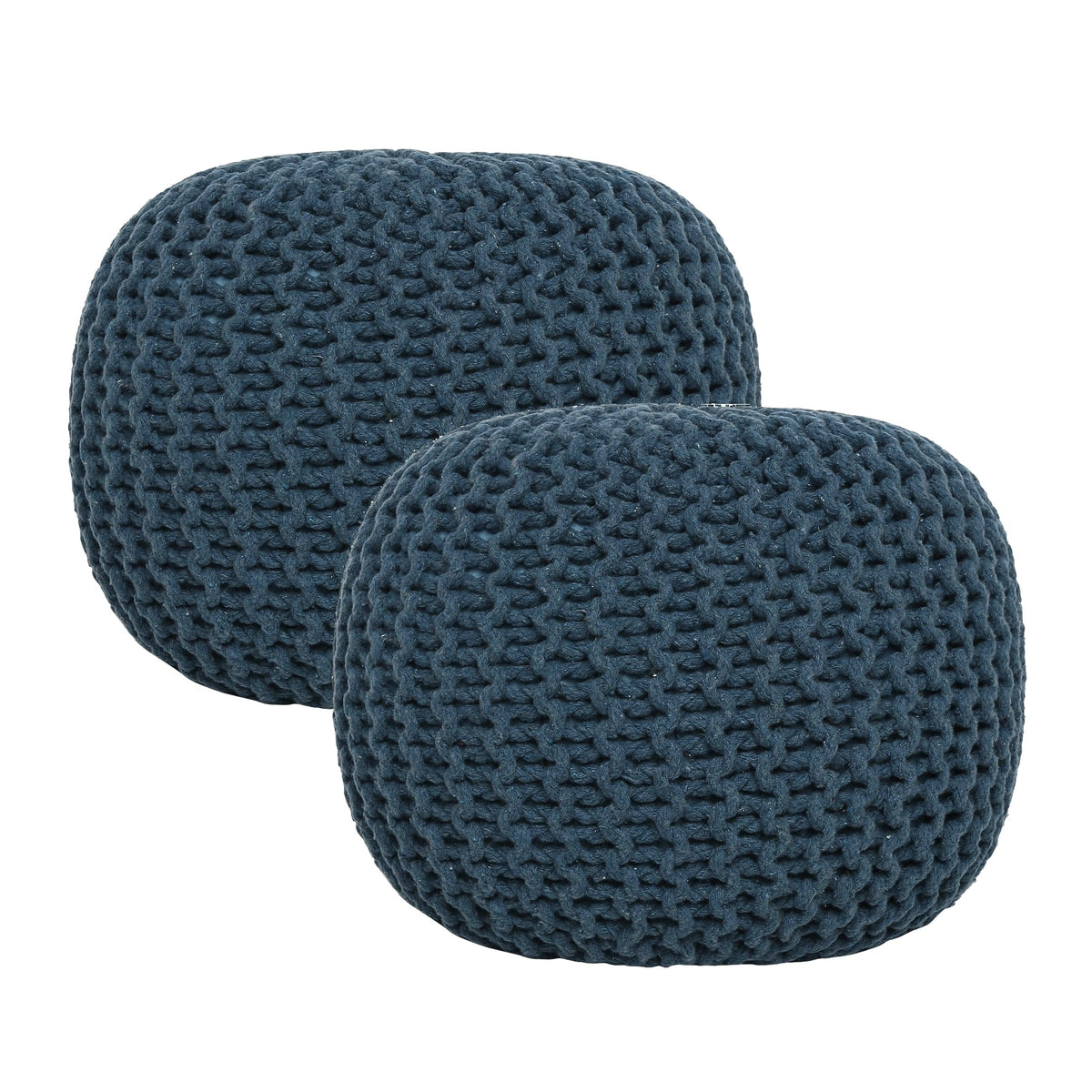 · REDEARTH · Round Pouf Ottoman - Hand Knitted Boho Poof - Mustard, Set of 2