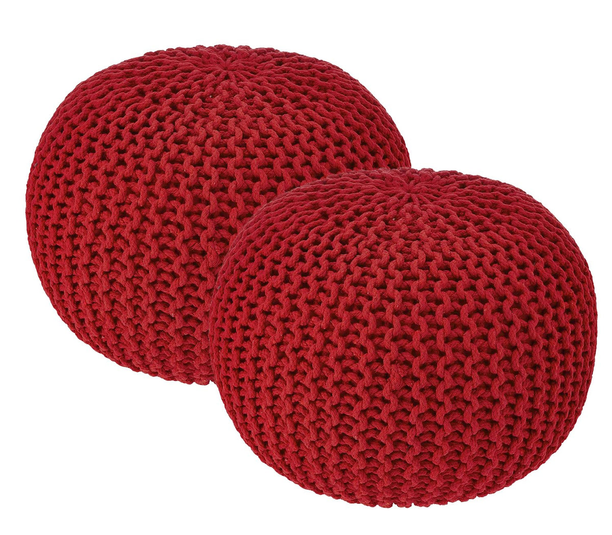 · REDEARTH · Round Pouf Ottoman - Hand Knitted Boho Poof - Mustard, Set of 2