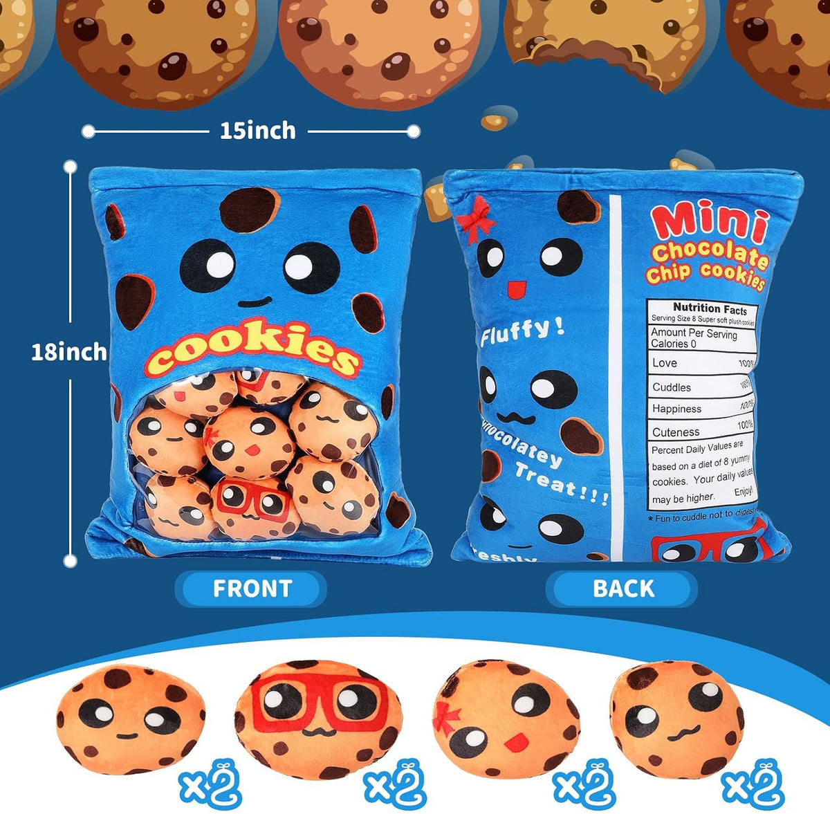 Civaner Cookies Plush Pillow, Kawaii Room Decor, 8 Cookies in 1 Bag