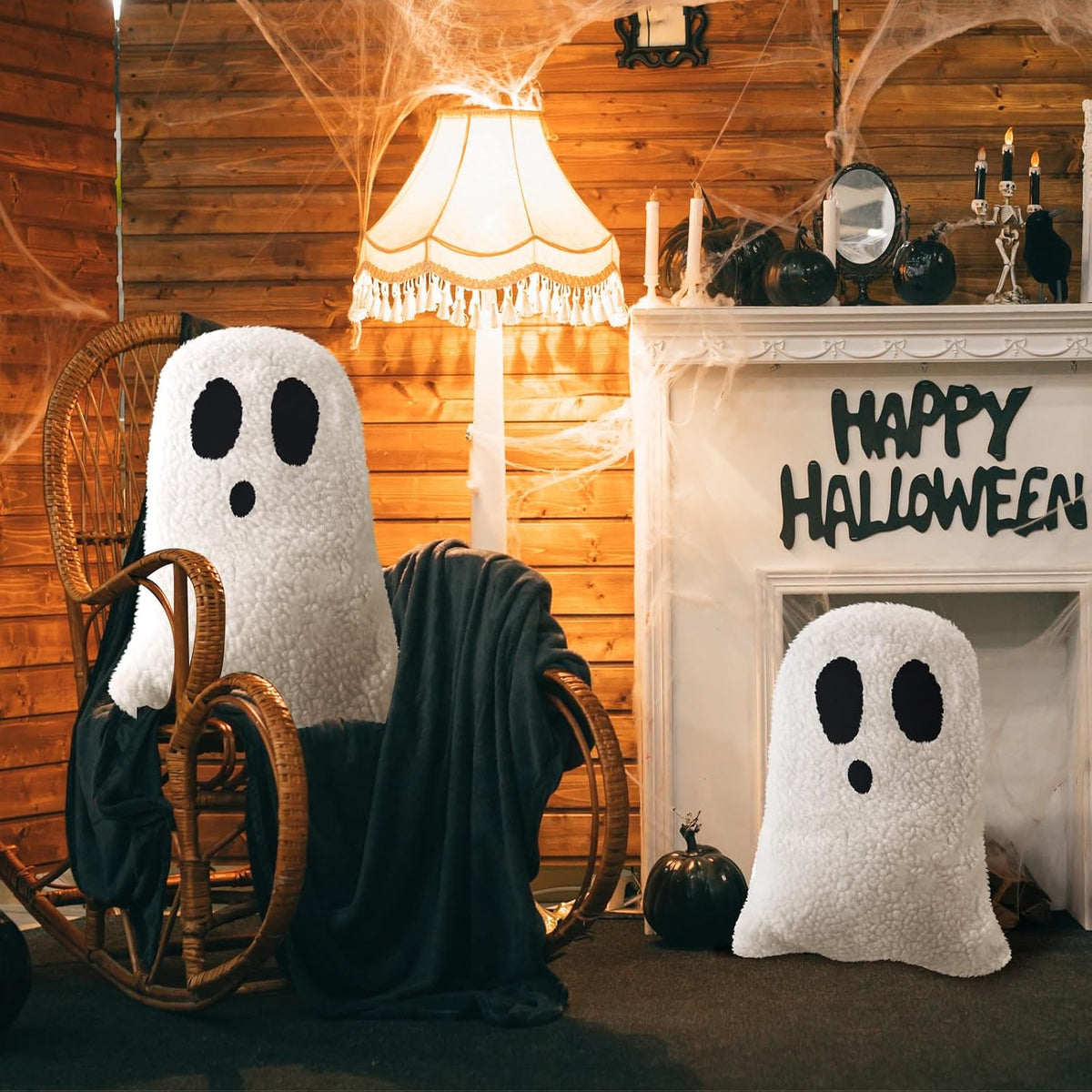 Kigley 2 Pcs 2 Pcs Halloween Ghost Throw Pillows, 11.81 x 7.87 Inch