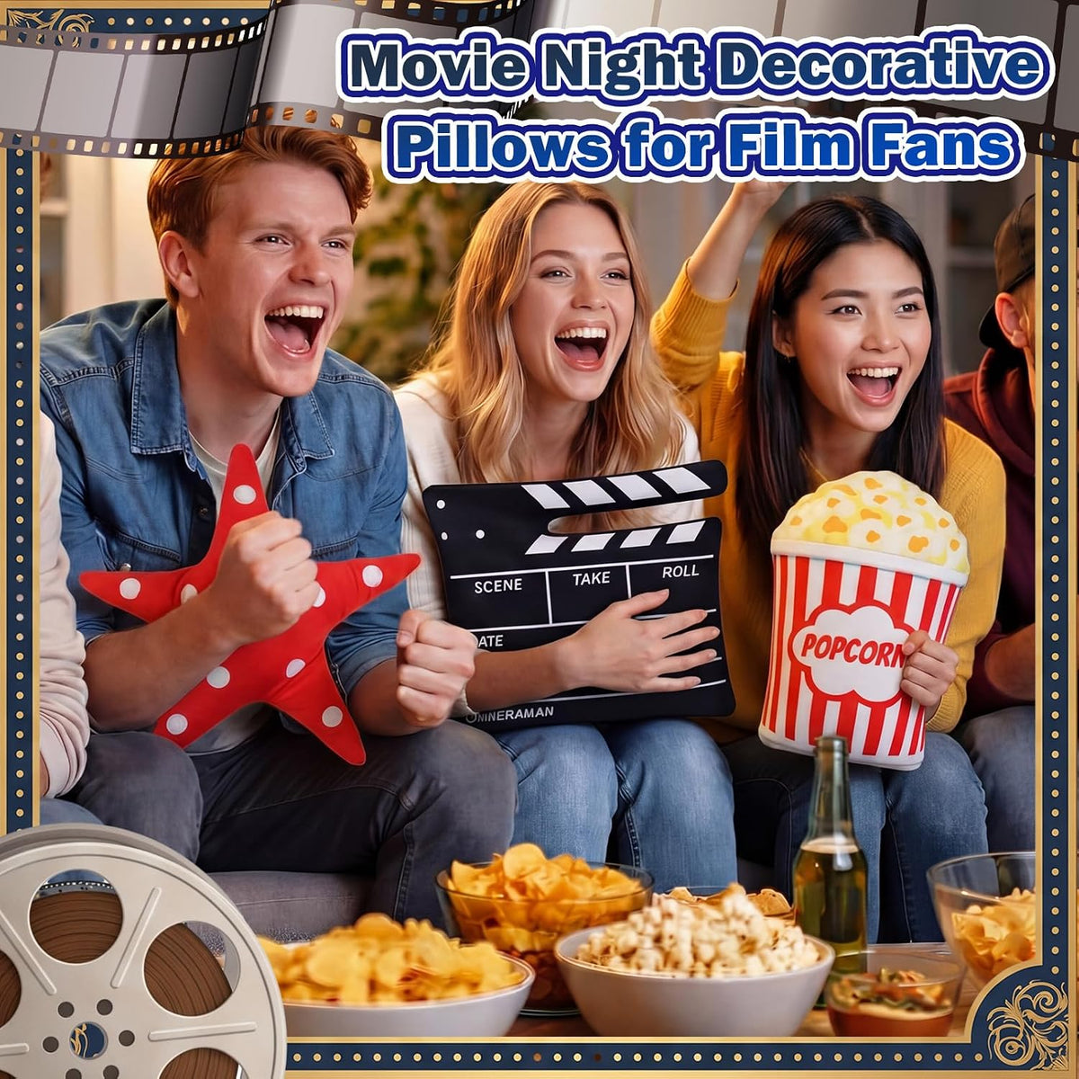 Tingjoo 3 Pcs Movie Night Throw Pillows 11 Inch Popcorn Star,Movie Night