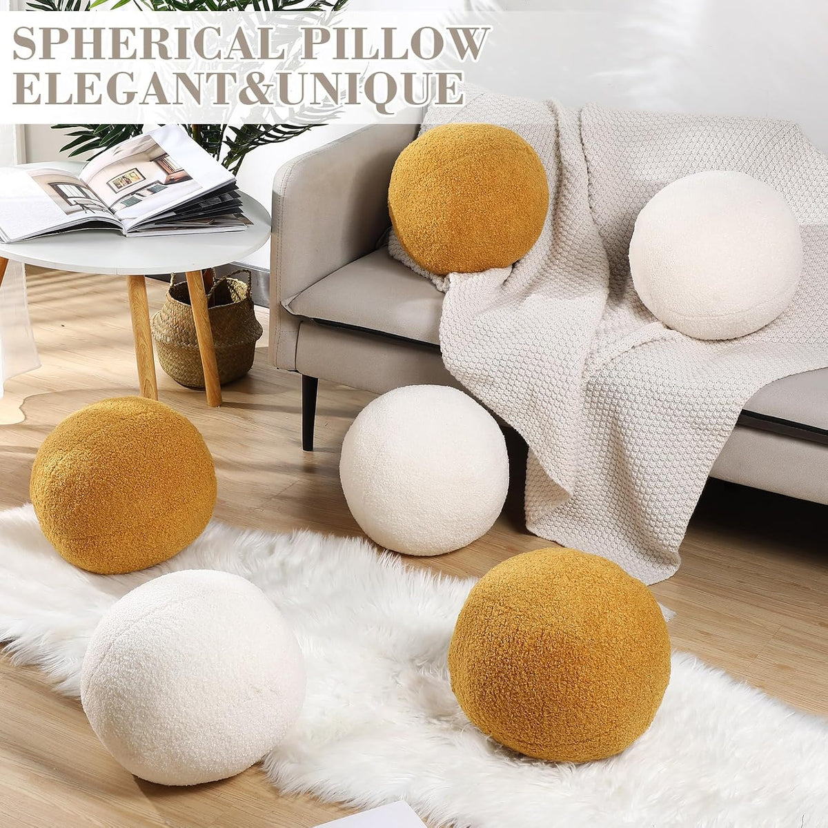 Suzile 3 Pack Ball Pillows, 13.8 Inch Round Throw Pillows,White