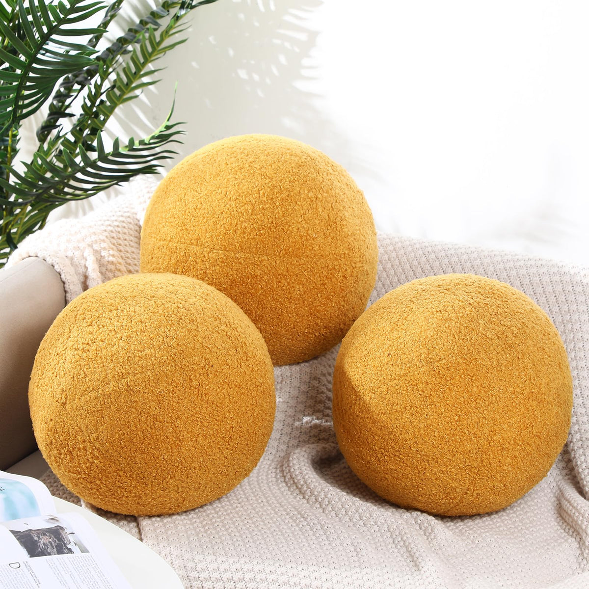 Suzile 3 Pack Ball Pillows, 13.8 Inch Round Throw Pillows,White
