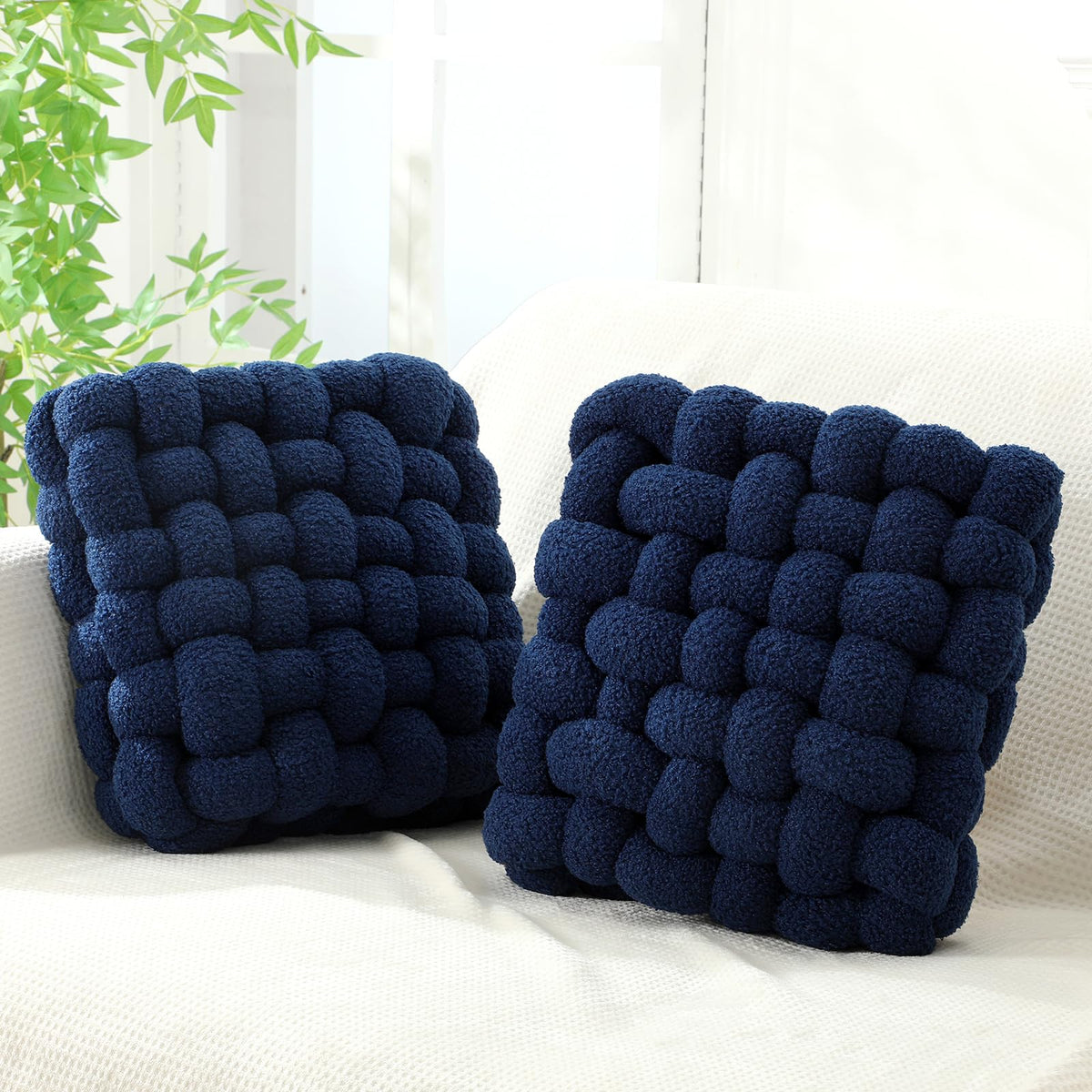 Wenqik 2 Pcs Knot Pillows Square Throw Pillow, Black, Crystal Velvet