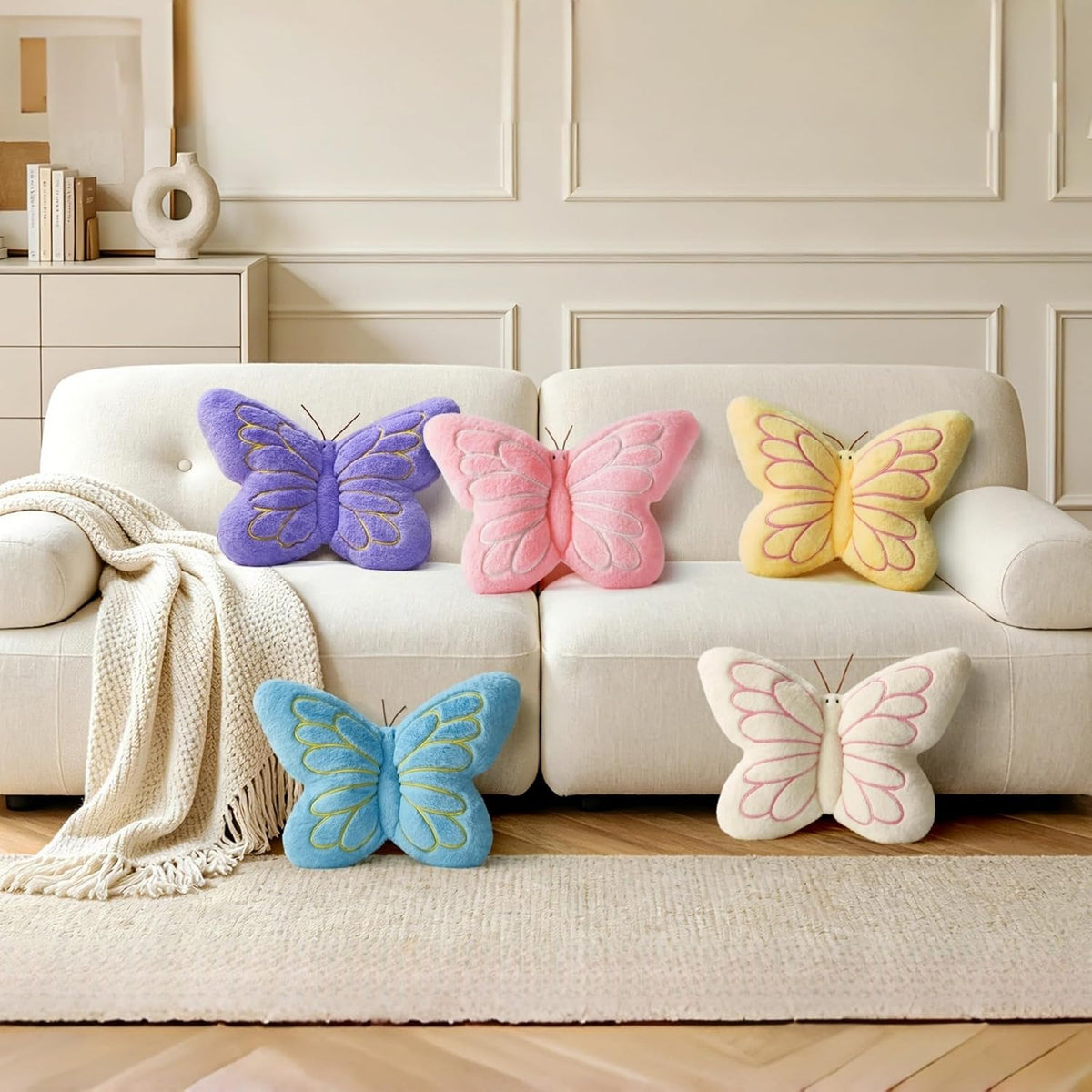 FALAX Yellow Butterfly Shaped Pillow 16.9" Plush Decorative Throw Pillows