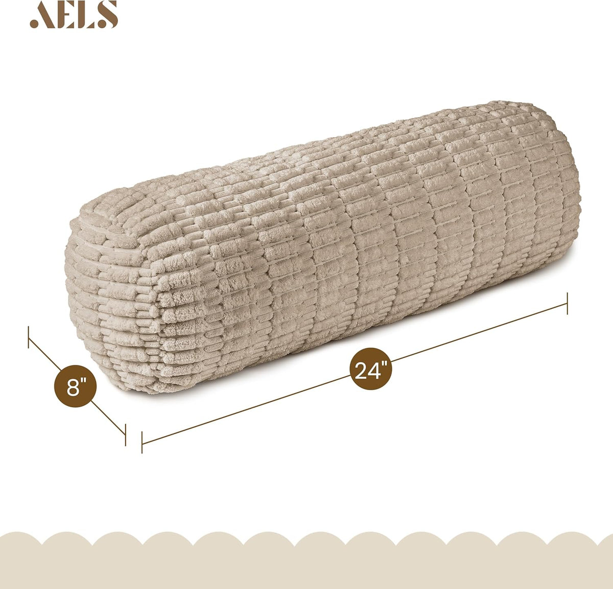 AELS Corduroy Striped Cylinder Pillows, 8" x 24" Decorative Bolster Pillows with Removable Washable Cover and Insert, Body Pillow for Couch and Bed, Living Room Bedroom Nursery Decor, Sand