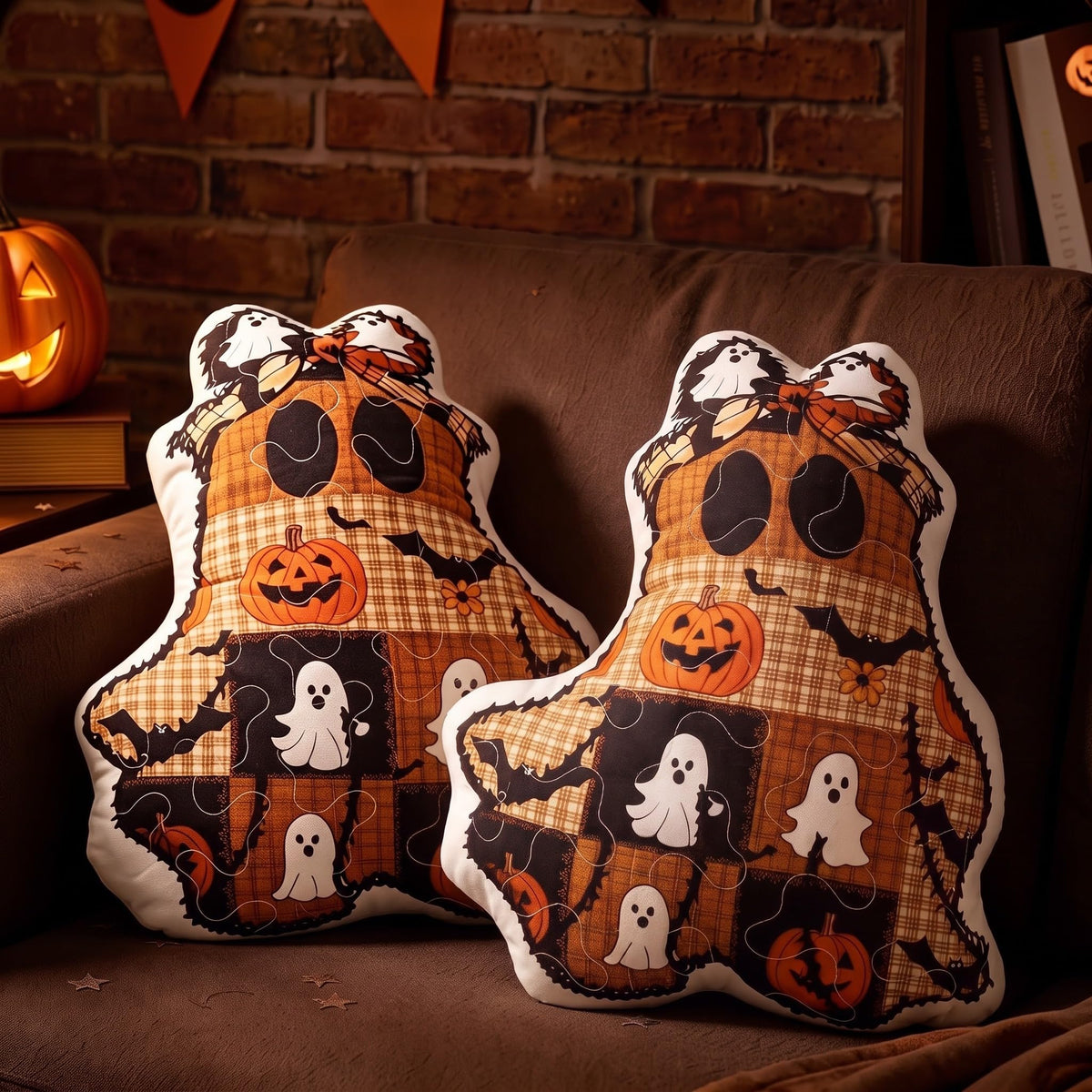 Junkin Pumpkin Pillow Set of 2 Orange Fall Patchwork Pillows
