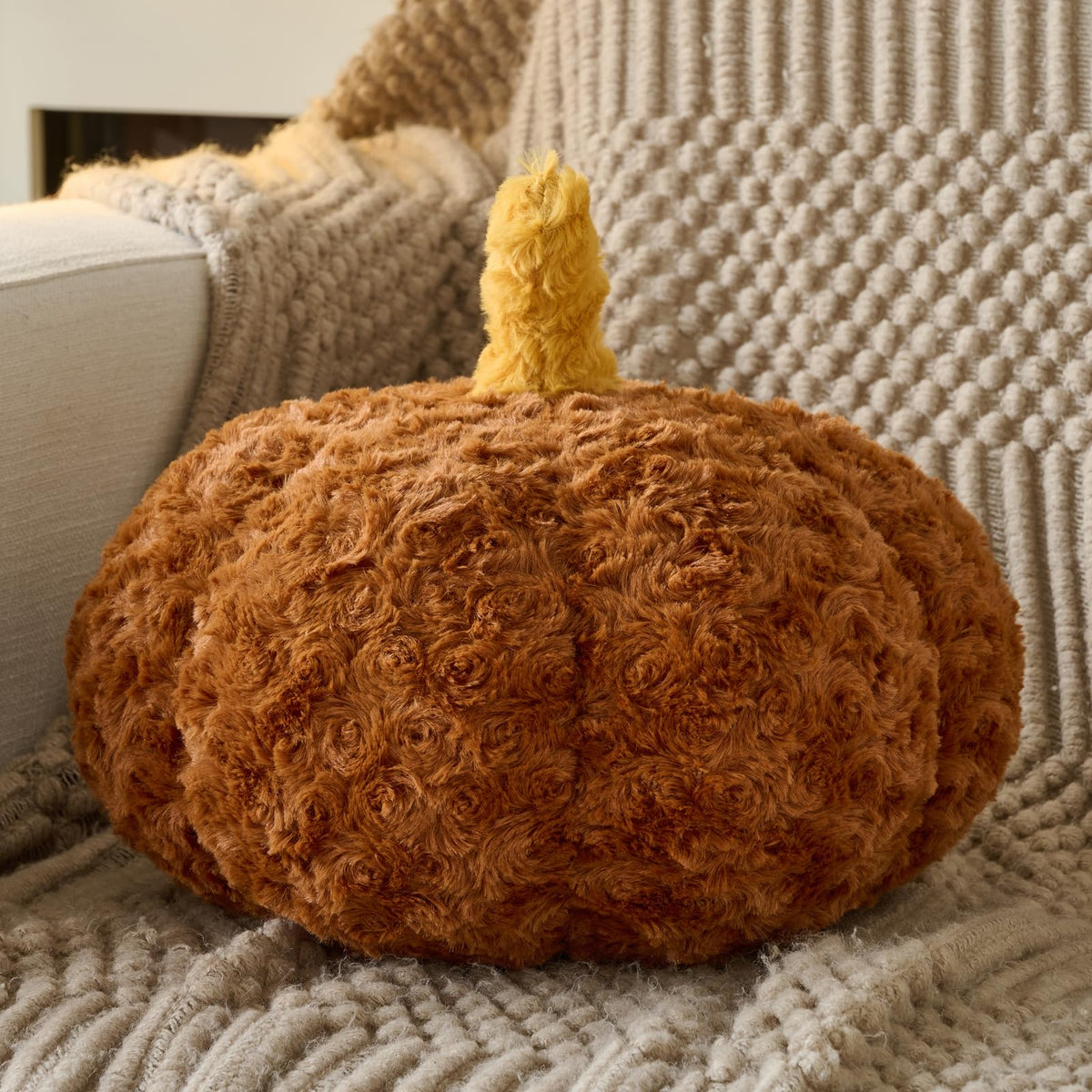 Pumpkin Pillow, Fall Decorative Pillows for Couch, Pumpkin Plush Throw Pillows for Bed (Beige, 8.6 Inches)