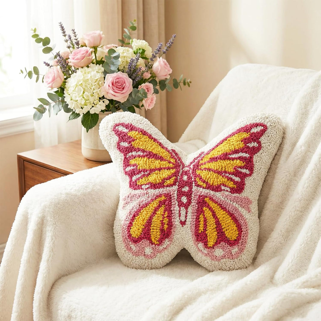 Butterfly Pillow Embroidered Throw Pillows Gifts for Woman Mother Adults Home Sofa Living Room Bedroom Home Indoor Decor