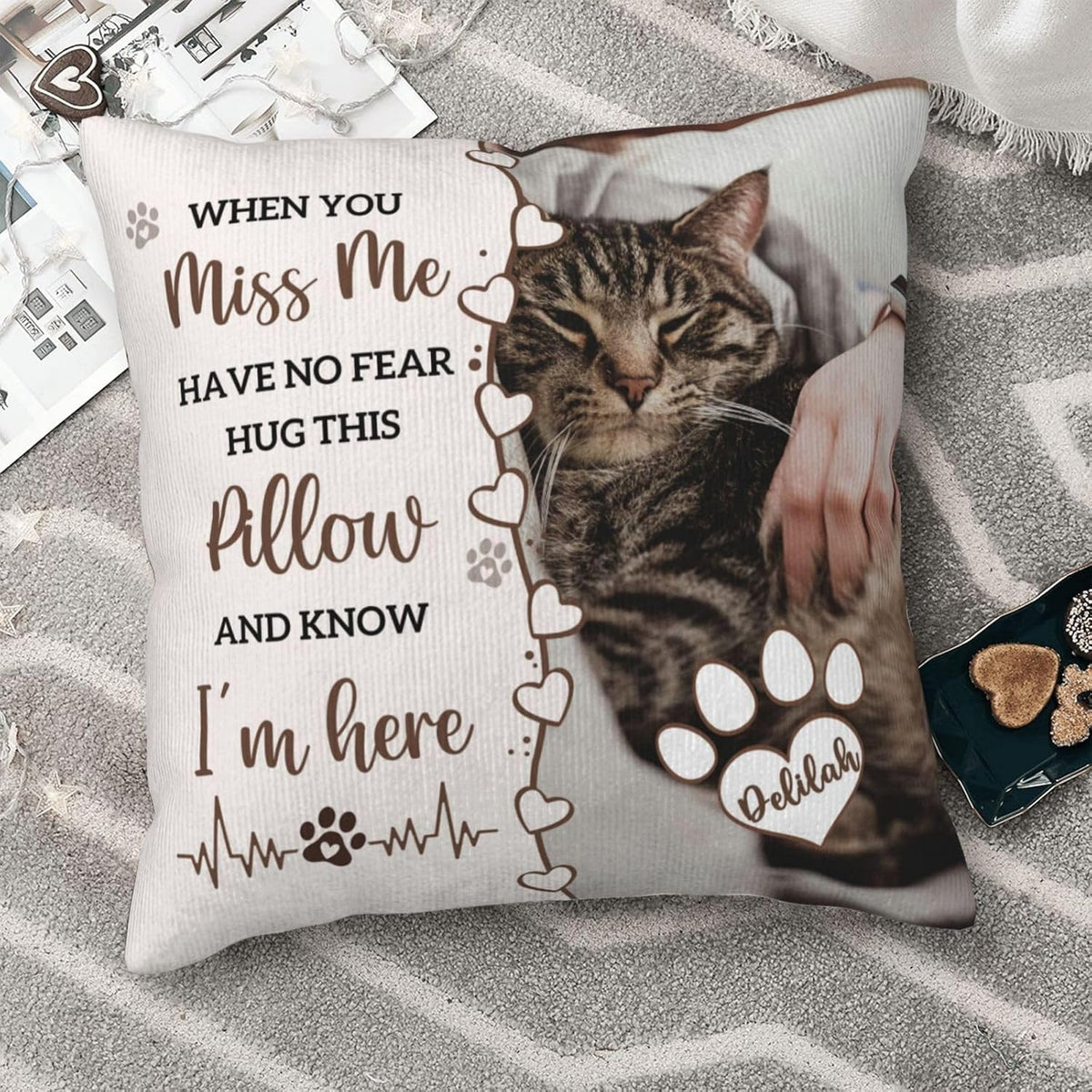 Personalized Pet Memorial Throw Pillow with Photo,Dog/Cat Loss Sympathy Gift,Pet Loss Bereavement Remembrance Gifts,Custom Pillowcase with Picture Two-Sided Design (Cream)