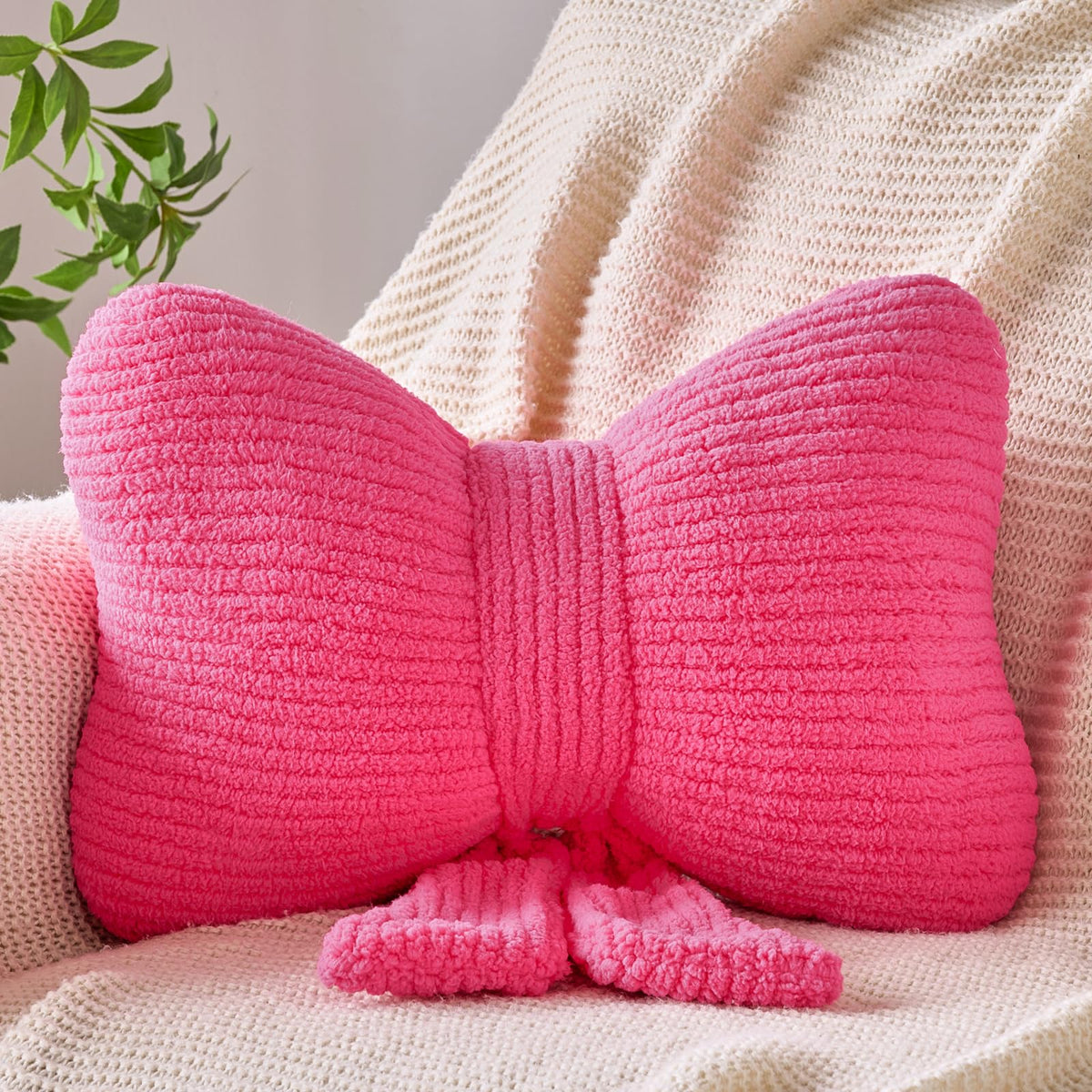 Bow Pillow, Decorative Throw Pillows with Soft Plush, Bow Throw Pillow for Couch Bed, Home Decor Bow Shaped Pillow for Bedroom Living Room (White, 12 Inches)