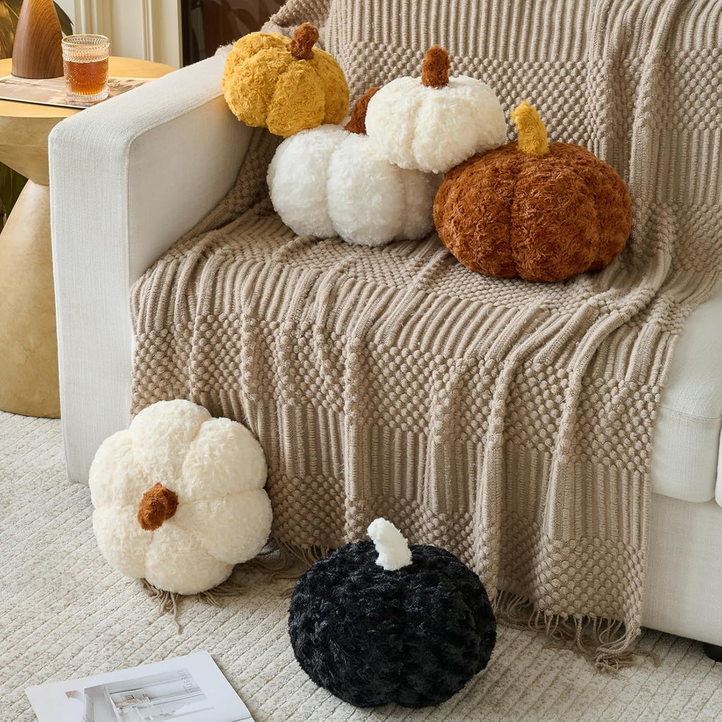 Pumpkin Pillow, Fall Decorative Pillows for Couch, Pumpkin Plush Throw Pillows for Bed (Beige, 8.6 Inches)