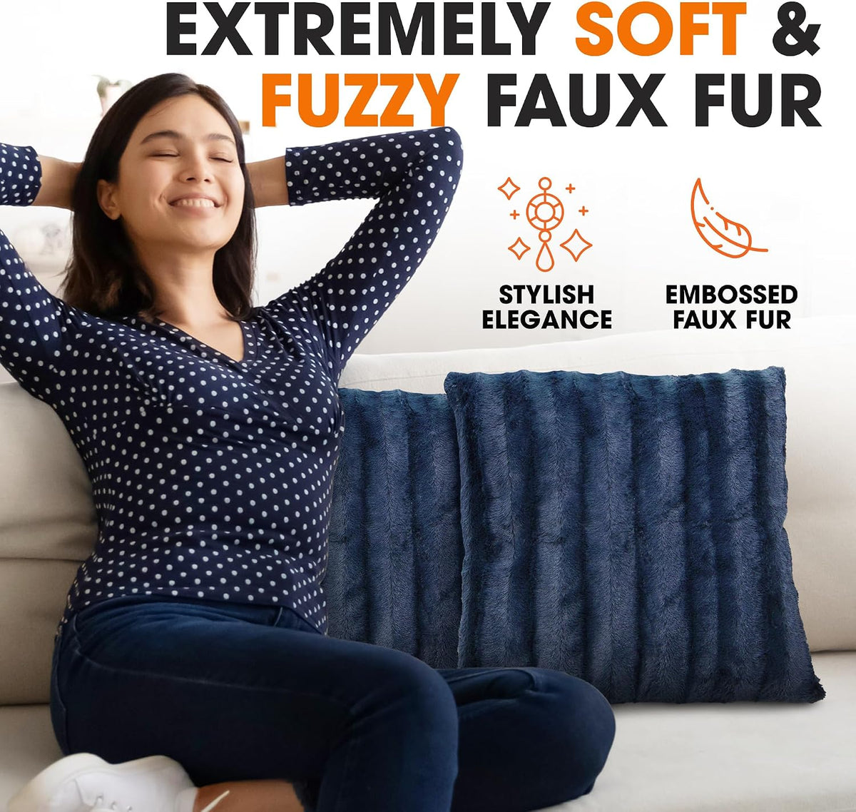 Cheer Collection Faux Fur Throw Pillows - Decorative Pillows for Couch, Bed Throw Pillows, Blue Accent Pillows for Bedroom or Living Room Aesthetic, Set of 2 Furry Throw Pillows, 20" x 20"