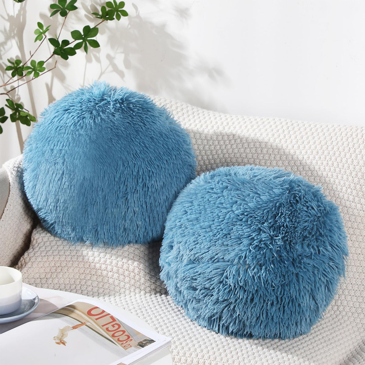 Black Round Ball Throw Pillow Plush Fluffy 10 Inch