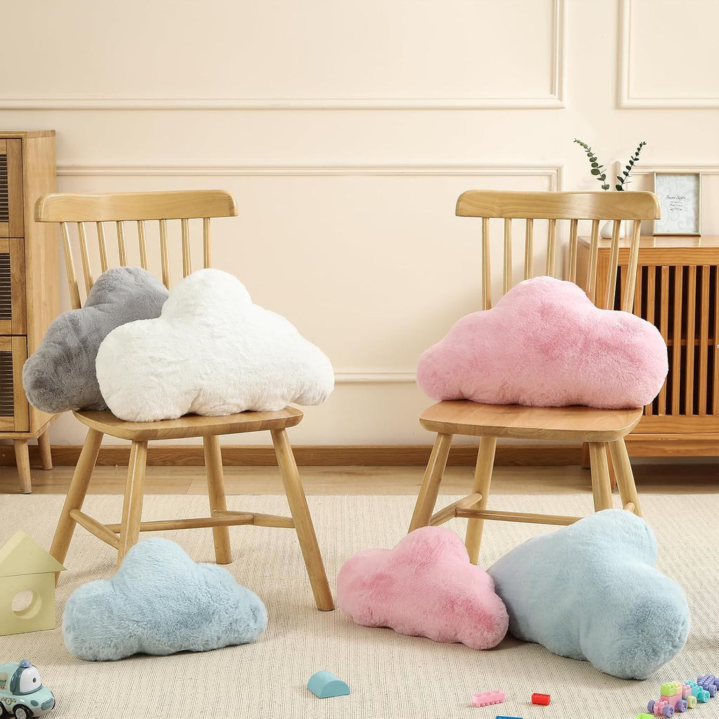 YRXRUS Cloud Pillows, White Cloud Shaped Pillow, Decorative Throw Pillow Gifts, Cute Plush Room Decor, Fluffy Faux Rabbit Fur 9.5"x16" Pillows for Living Bedroom Kids Room