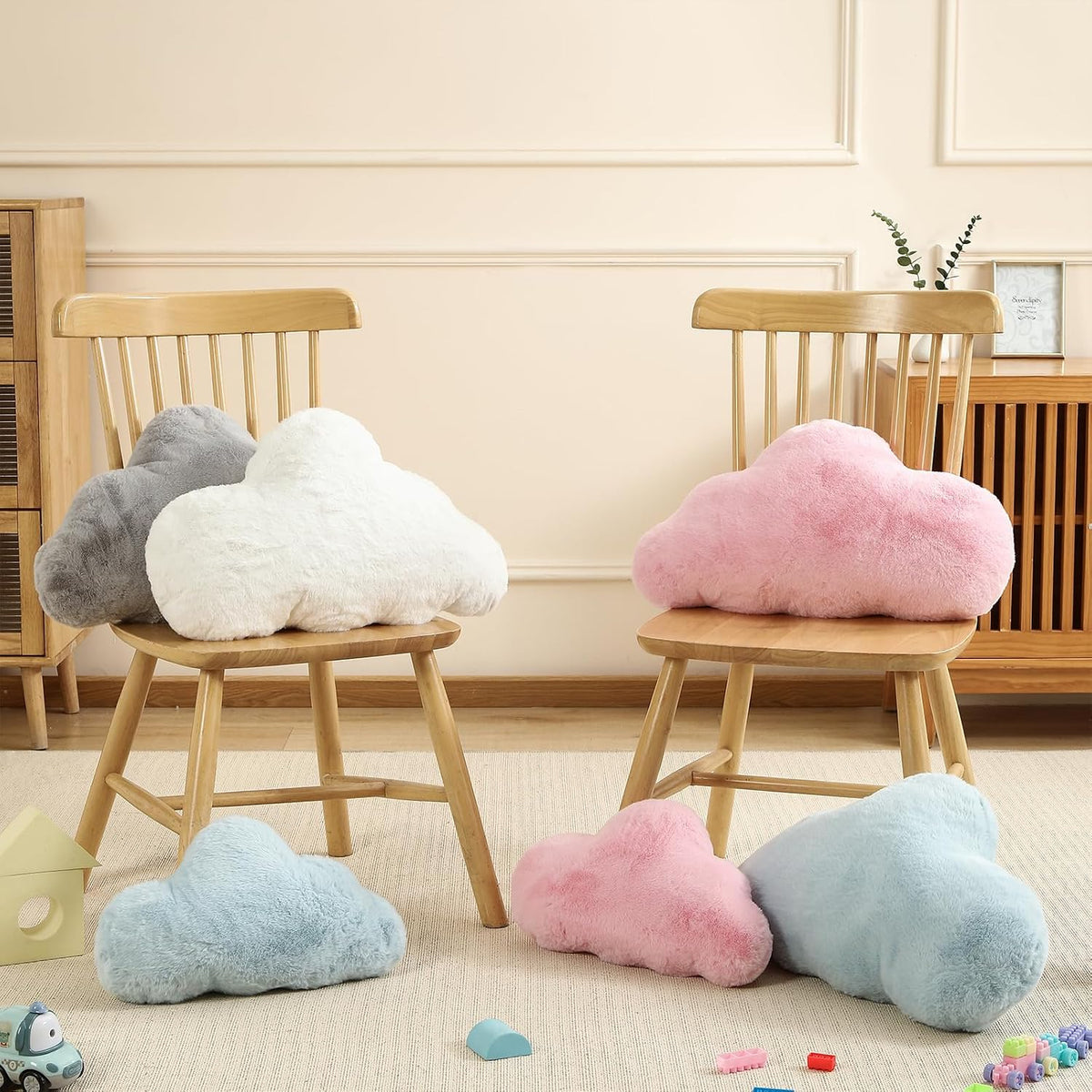 YRXRUS Cloud Pillows, White Cloud Shaped Pillow, Decorative Throw Pillow Gifts, Cute Plush Room Decor, Fluffy Faux Rabbit Fur 9.5"x16" Pillows for Living Bedroom Kids Room