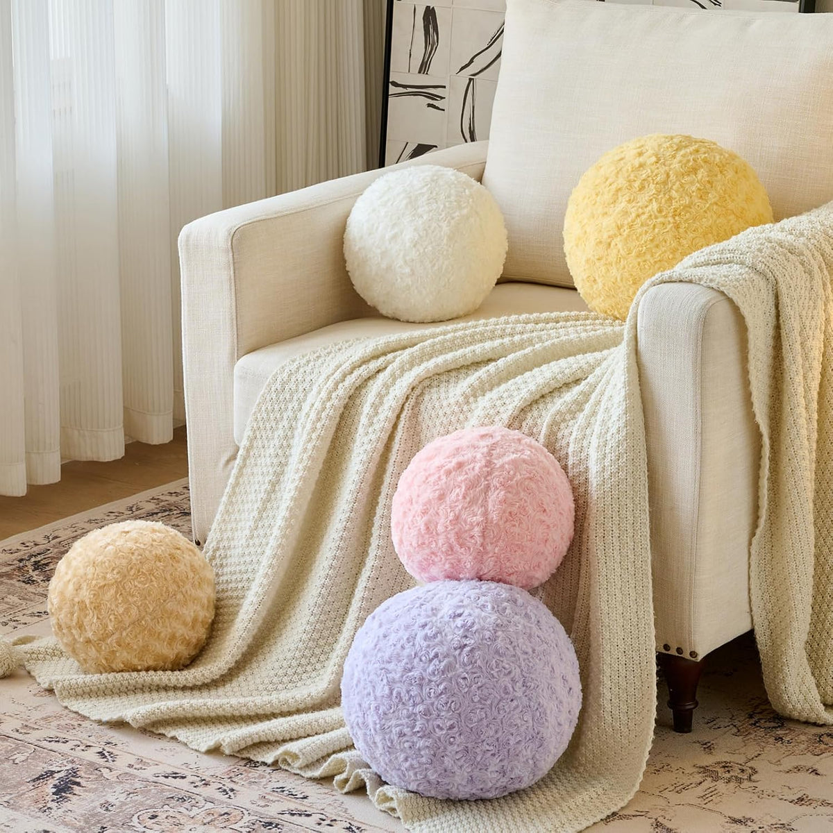 Ball Pillow, Decorative Round Pillow for Couch n, Circle Throw Pillows, Perfect Ball Pillows for Couch, Stylish Decorative Pillows, Versatile Round Throw Pillow (White, Mini-8.6 Inches)