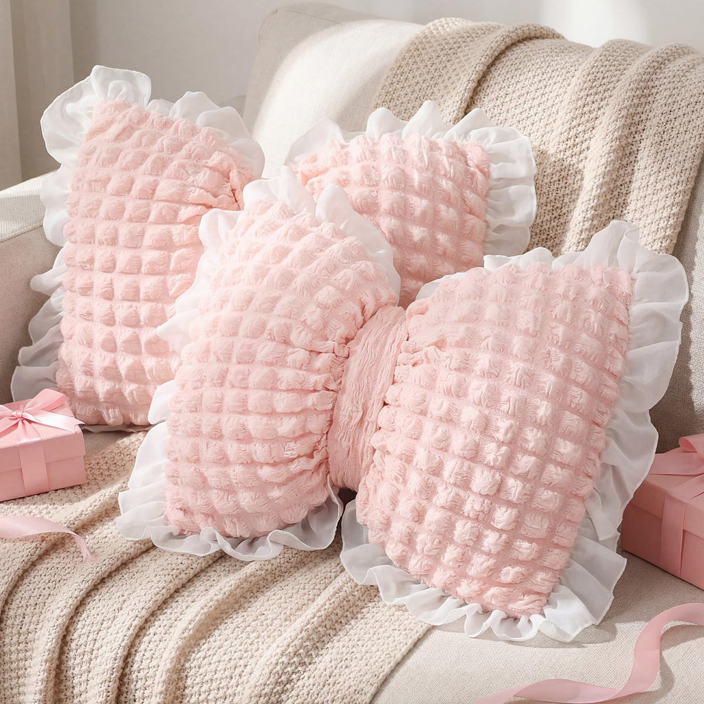 Yousoontic 2 Pcs Bow Throw Pillows 15.7x12.6 in, Velvet, Pink