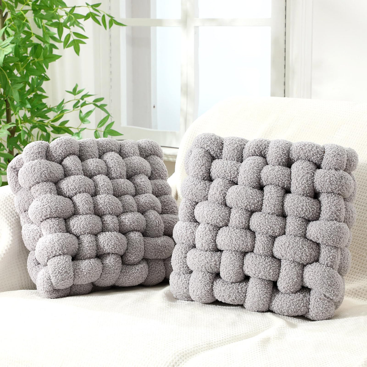 Wenqik 2 Pcs Knot Pillows Square Throw Pillow, Black, Crystal Velvet