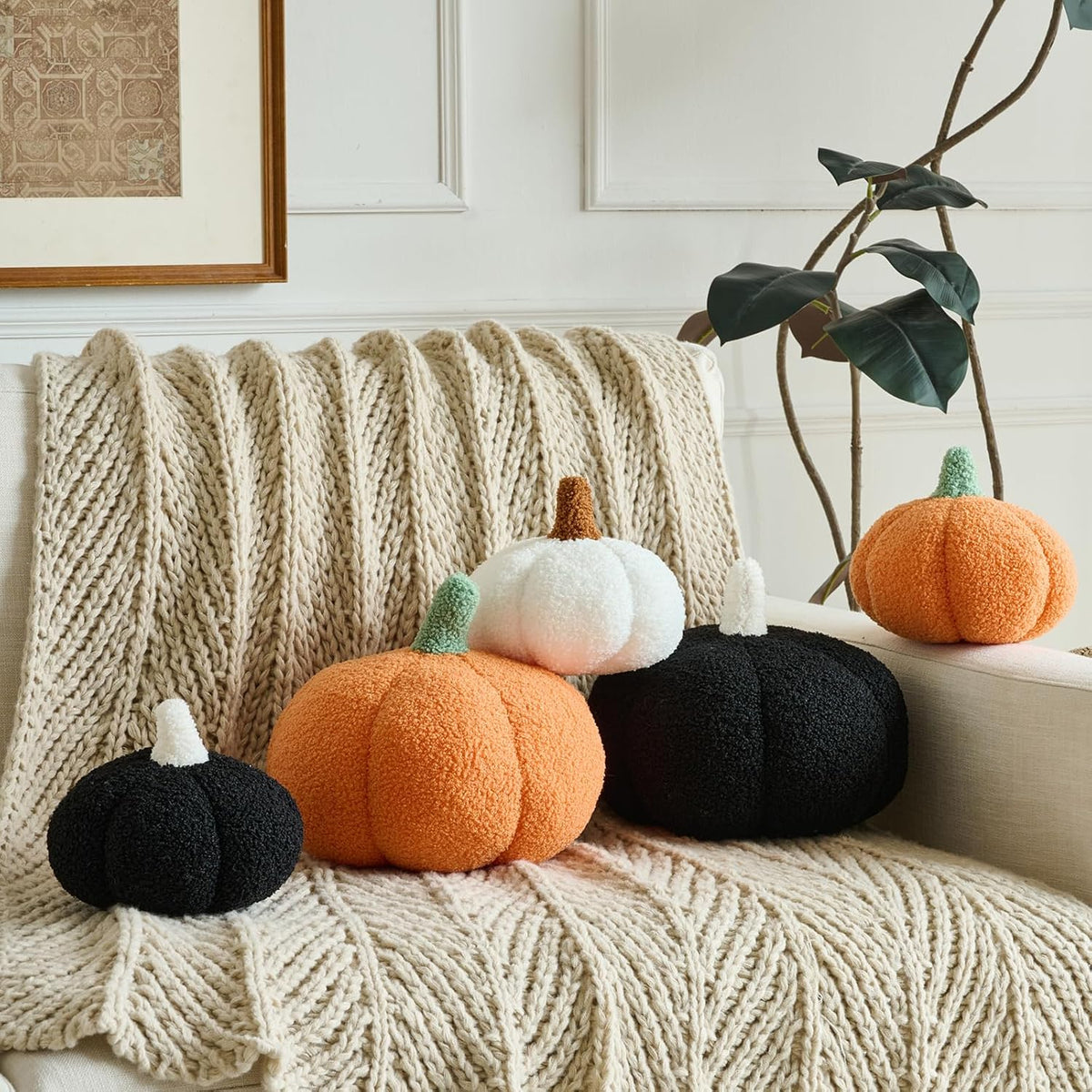 Pumpkin Pillows, Halloween Fall Room Décor (White, 8.6 Inches)