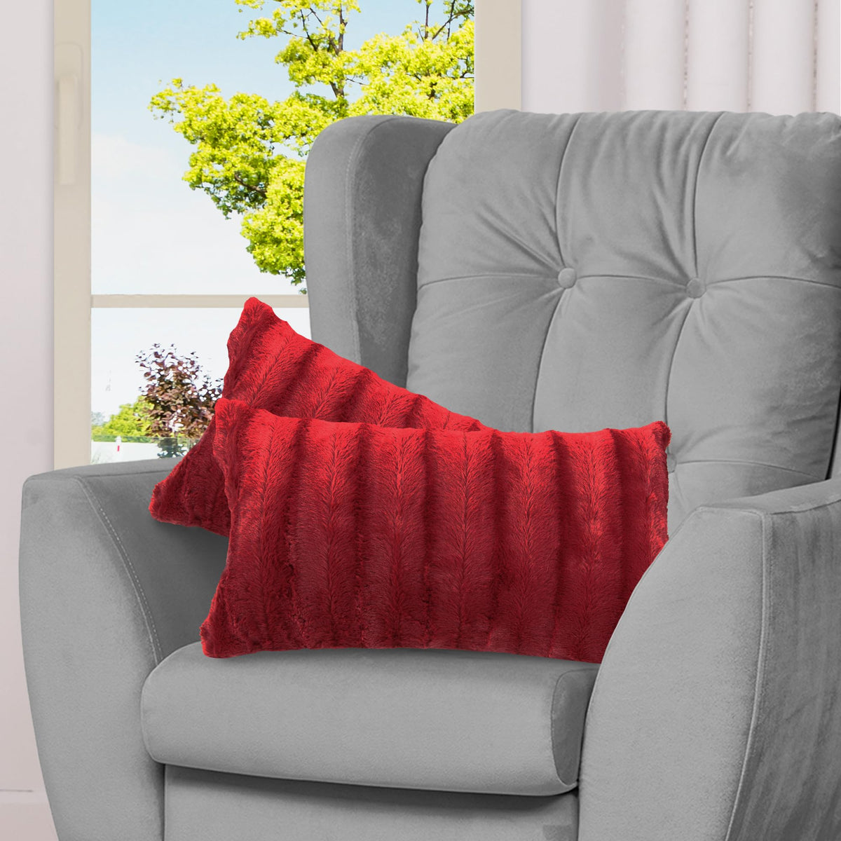 Cheer Collection Faux Fur Throw Pillows - Decorative Pillows for Couch, Bed Throw Pillows, Blue Accent Pillows for Bedroom or Living Room Aesthetic, Set of 2 Furry Throw Pillows, 20" x 20"