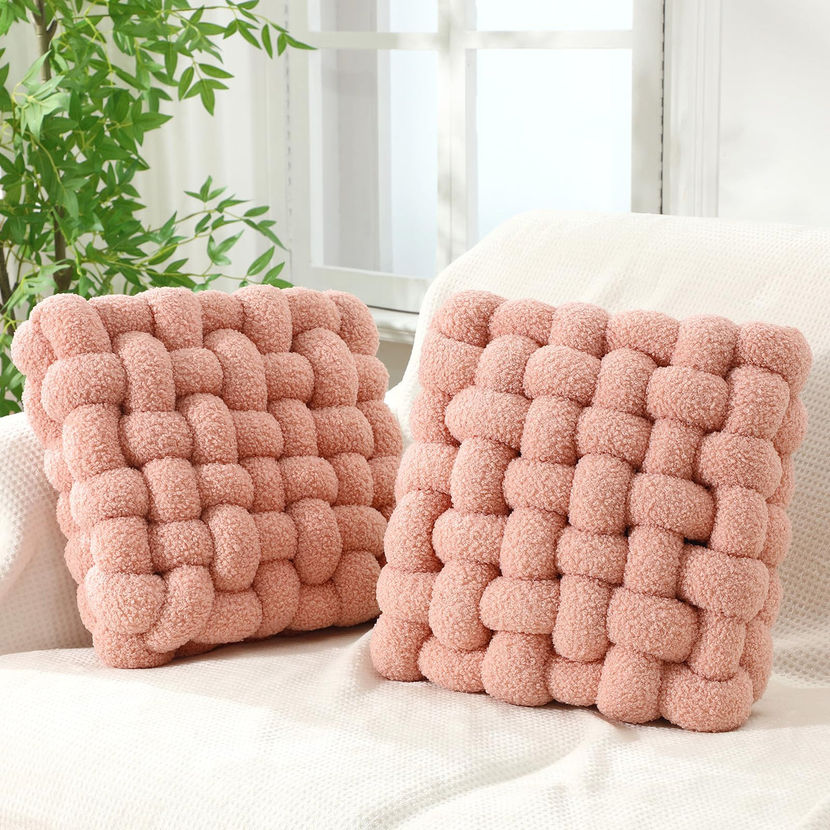 Wenqik 2 Pcs Knot Pillows Square Throw Pillow, Black, Crystal Velvet
