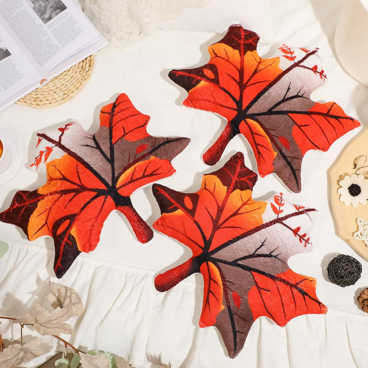 Yousoontic 3 Pcs 12" Fall Pumpkin Throw Pillows Thanksgiving Maple Leaf
