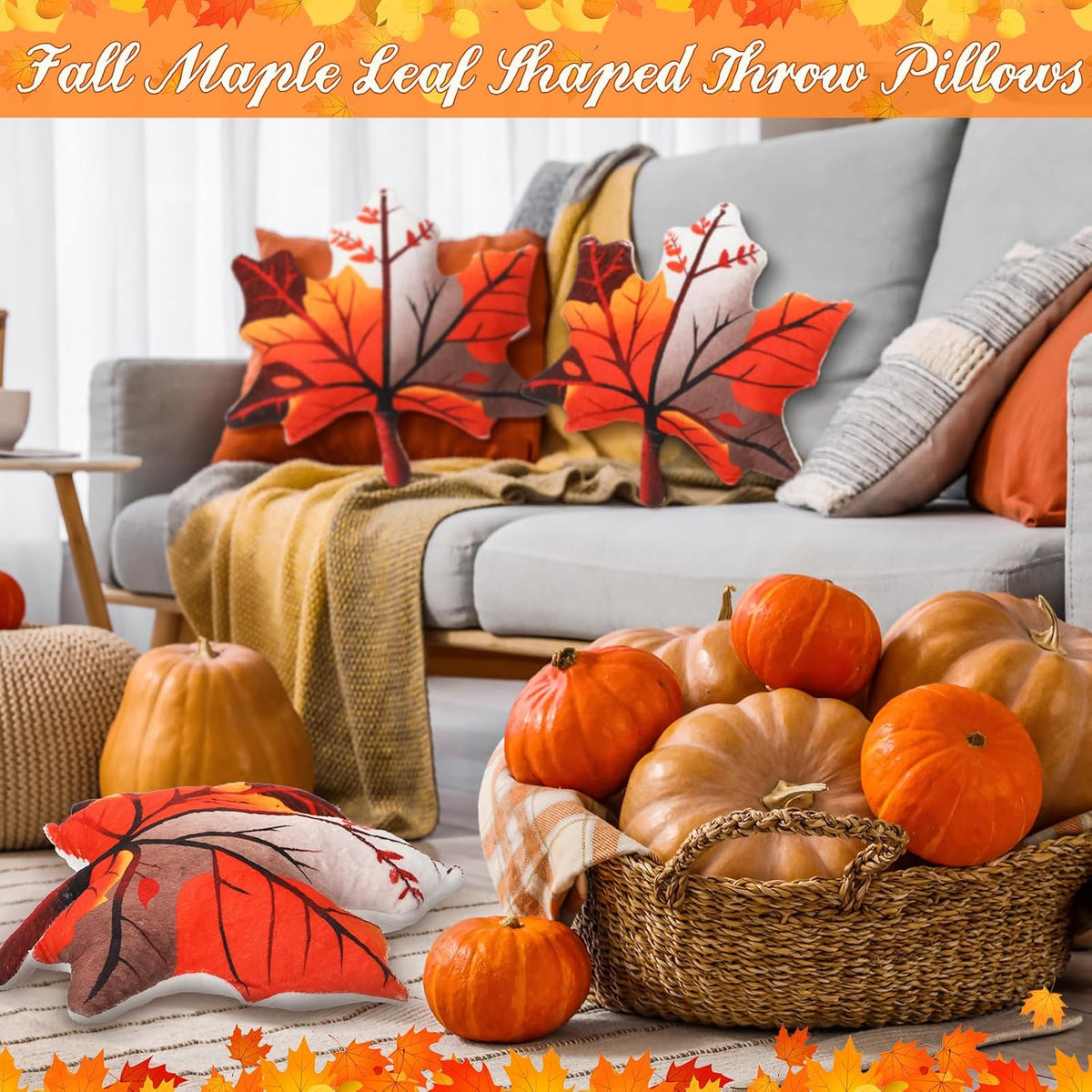 Yousoontic 3 Pcs 12" Fall Pumpkin Throw Pillows Thanksgiving Maple Leaf