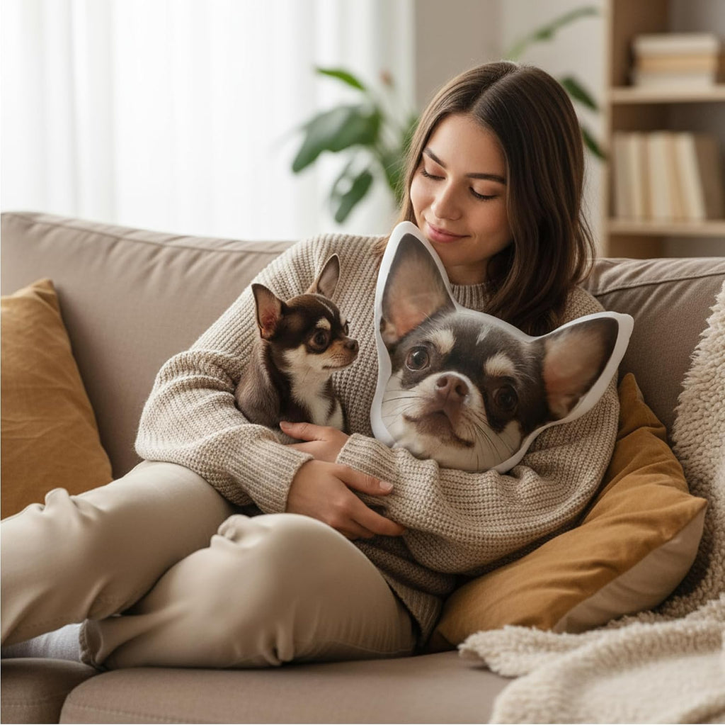 Custom Pet Pillow with Photo - Personalized Face Dog Cat Shaped Pillow - Personlized Pet Memorial Gifts for Loss of Dogs - Birthday Gift for Pets Lover - White Elephant Gift for Mom Dad