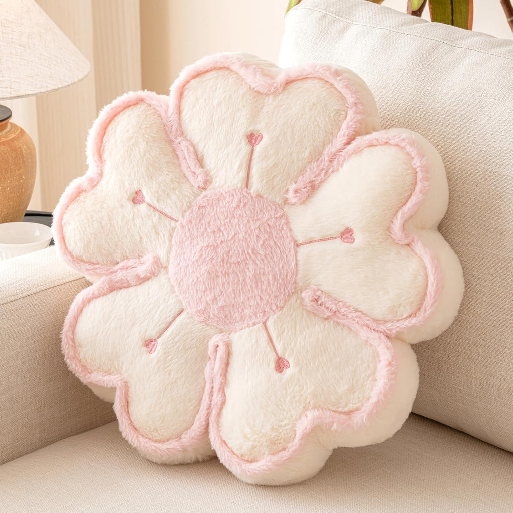 Flower Shaped Decorative Throw Pillow Cushion for Bed Couch, Cute Flower Plush Throw Pillows Home Decor Floor Pillow Seating Cushions (Beige, 13.7 Inches)