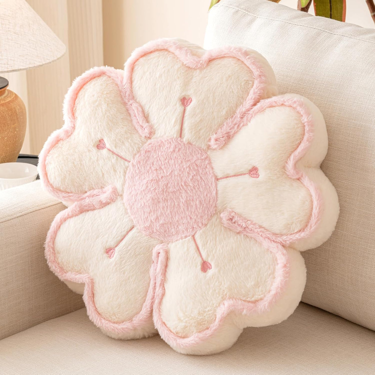Flower Shaped Decorative Throw Pillow Cushion for Bed Couch, Cute Flower Plush Throw Pillows Home Decor Floor Pillow Seating Cushions (Beige, 13.7 Inches)