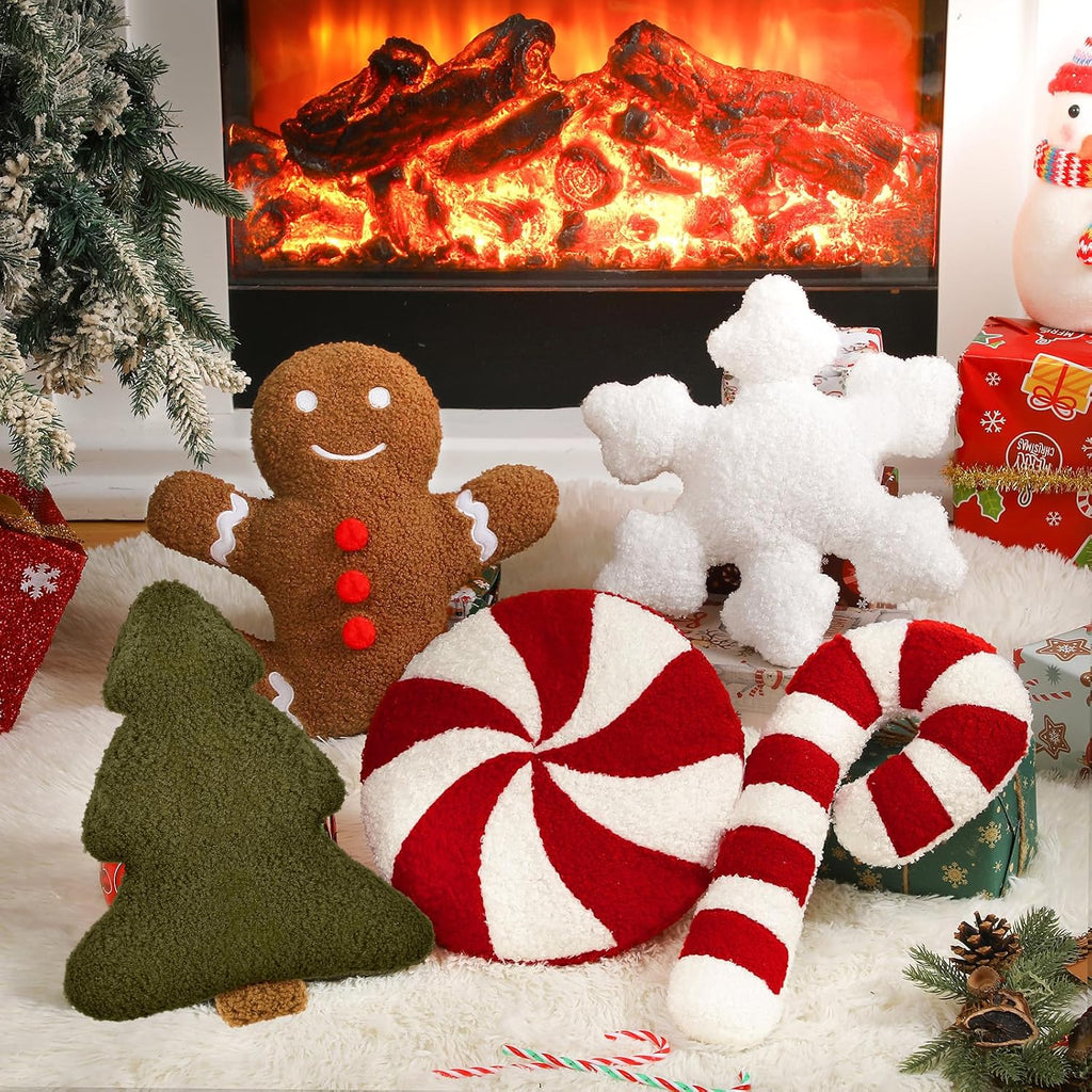 5 Pcs Christmas Throw Pillow Gingerbread Man Xmas Tree