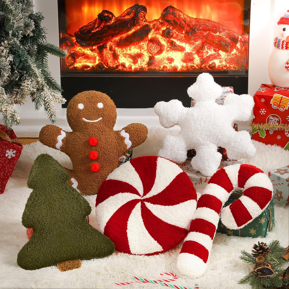 5 Pcs Christmas Throw Pillow Gingerbread Man Xmas Tree