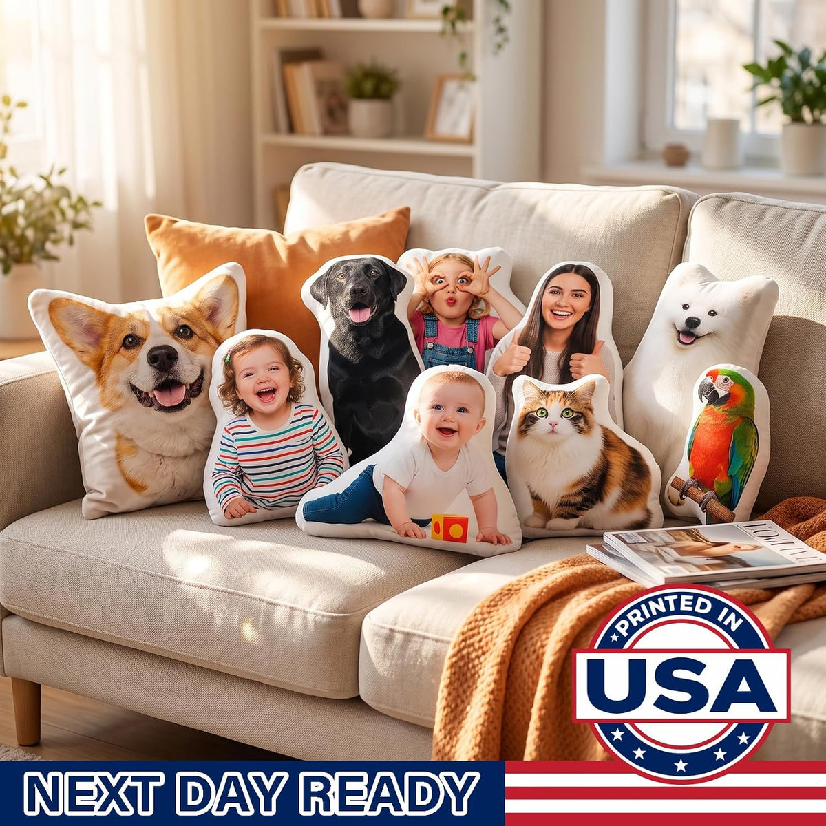 Custom Pet Pillow with Photo, Personalized Funny Pillow Dog Cat Face Gifts