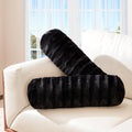 Cheer Collection Faux Fur Bolster Pillows – Soft Decorative Cylinder Pillows for Bed or Couch, Machine Washable – 8” x 24”, Set of 2, Snow Leopard